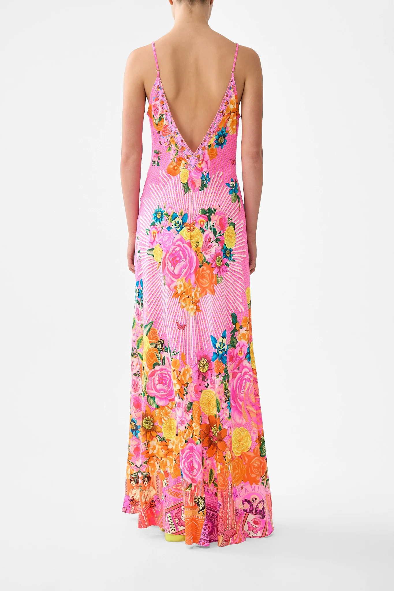 V-NECK FULL LENGTH BIAS SLIP DRESS ILLUSTRATION NATION - Image 2