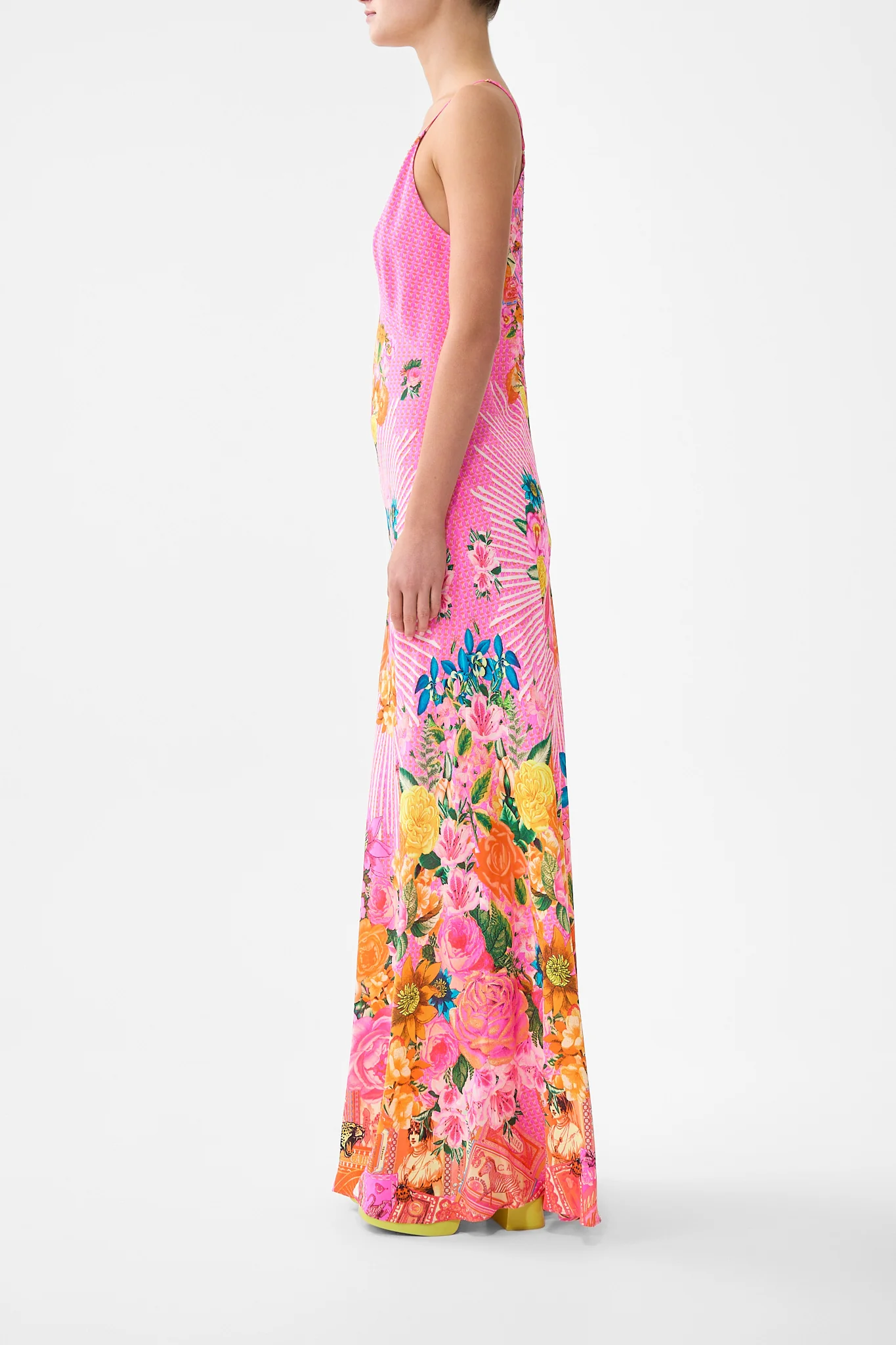 V-NECK FULL LENGTH BIAS SLIP DRESS ILLUSTRATION NATION - Image 4