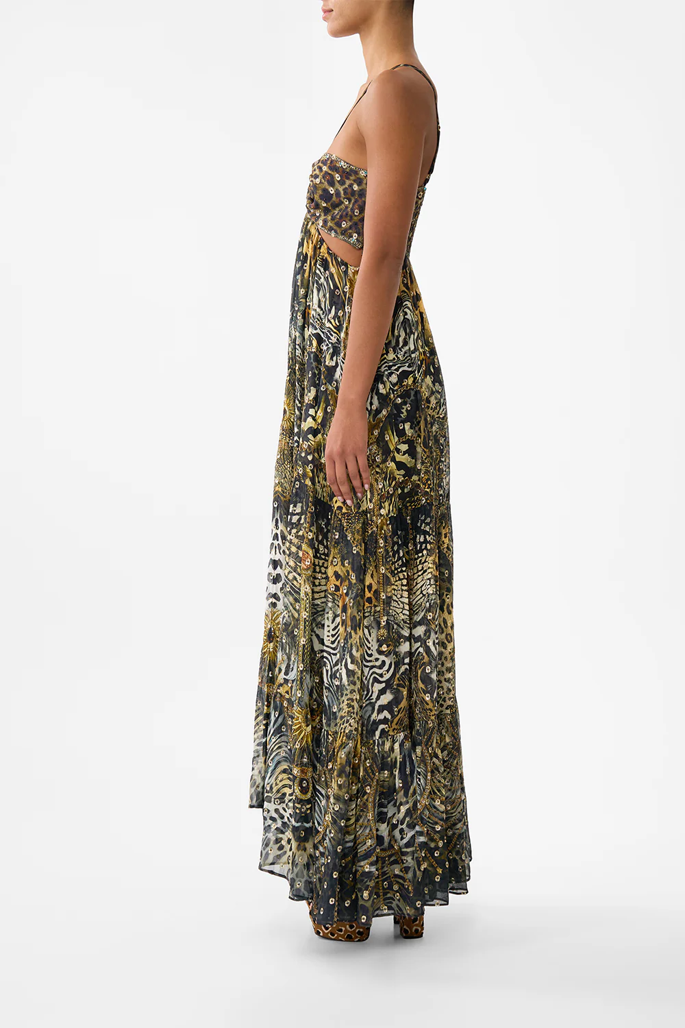 GATHERED CUT OUT DRESS FELINE FOLKLORE - Image 4