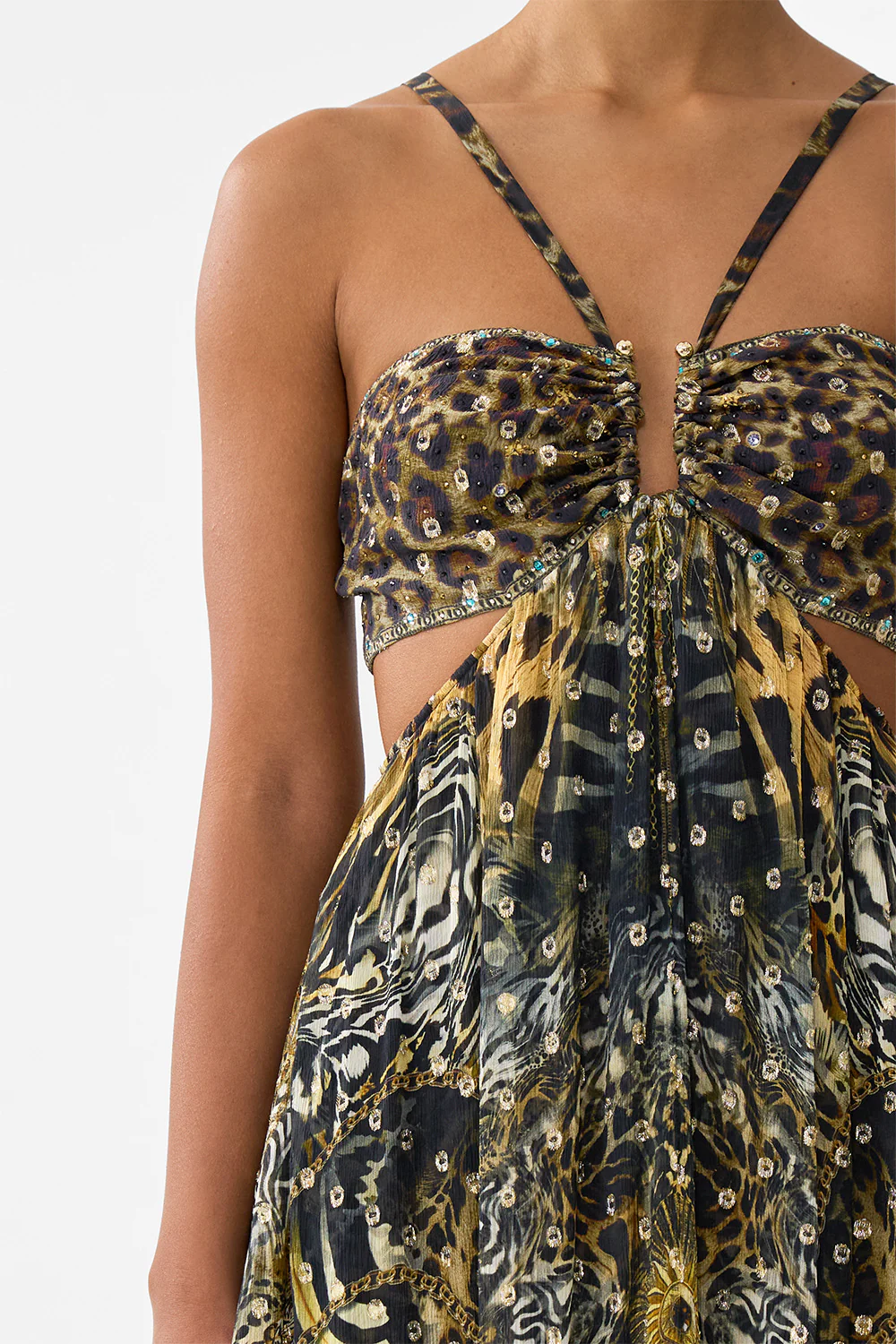 GATHERED CUT OUT DRESS FELINE FOLKLORE - Image 6