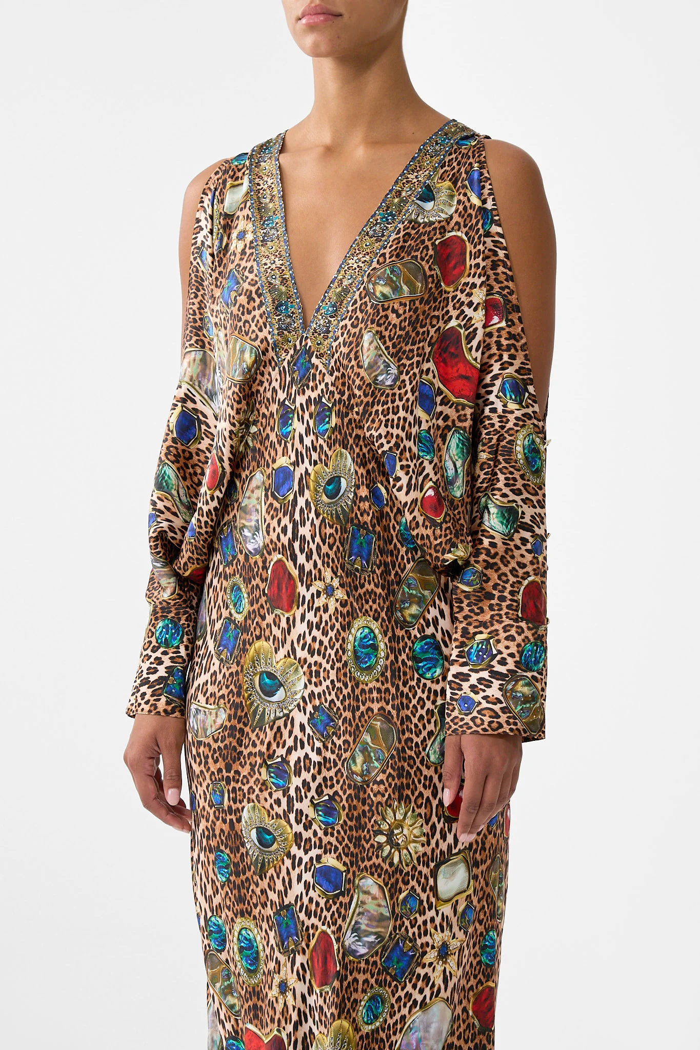 PLUNGE NECK DRAPED SHOULDER DRESS NAZAR NIRVANA - Image 5