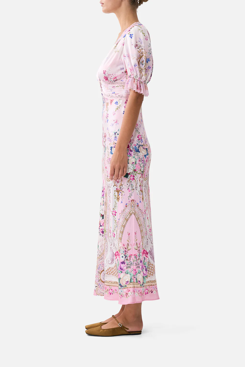 BIAS CUT MIDI DRESS WITH LACE INSERT PALATIAL PASTELS - Image 4