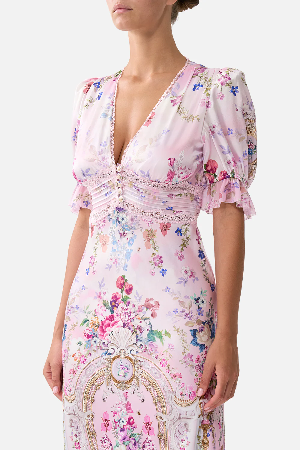 BIAS CUT MIDI DRESS WITH LACE INSERT PALATIAL PASTELS - Image 5