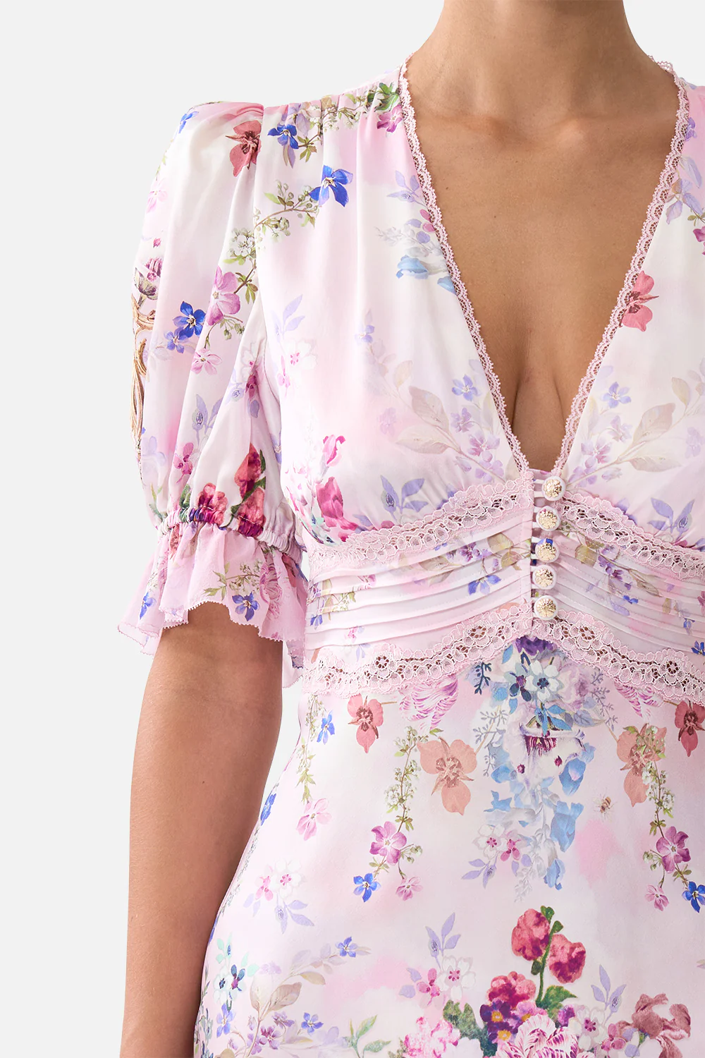 BIAS CUT MIDI DRESS WITH LACE INSERT PALATIAL PASTELS - Image 6