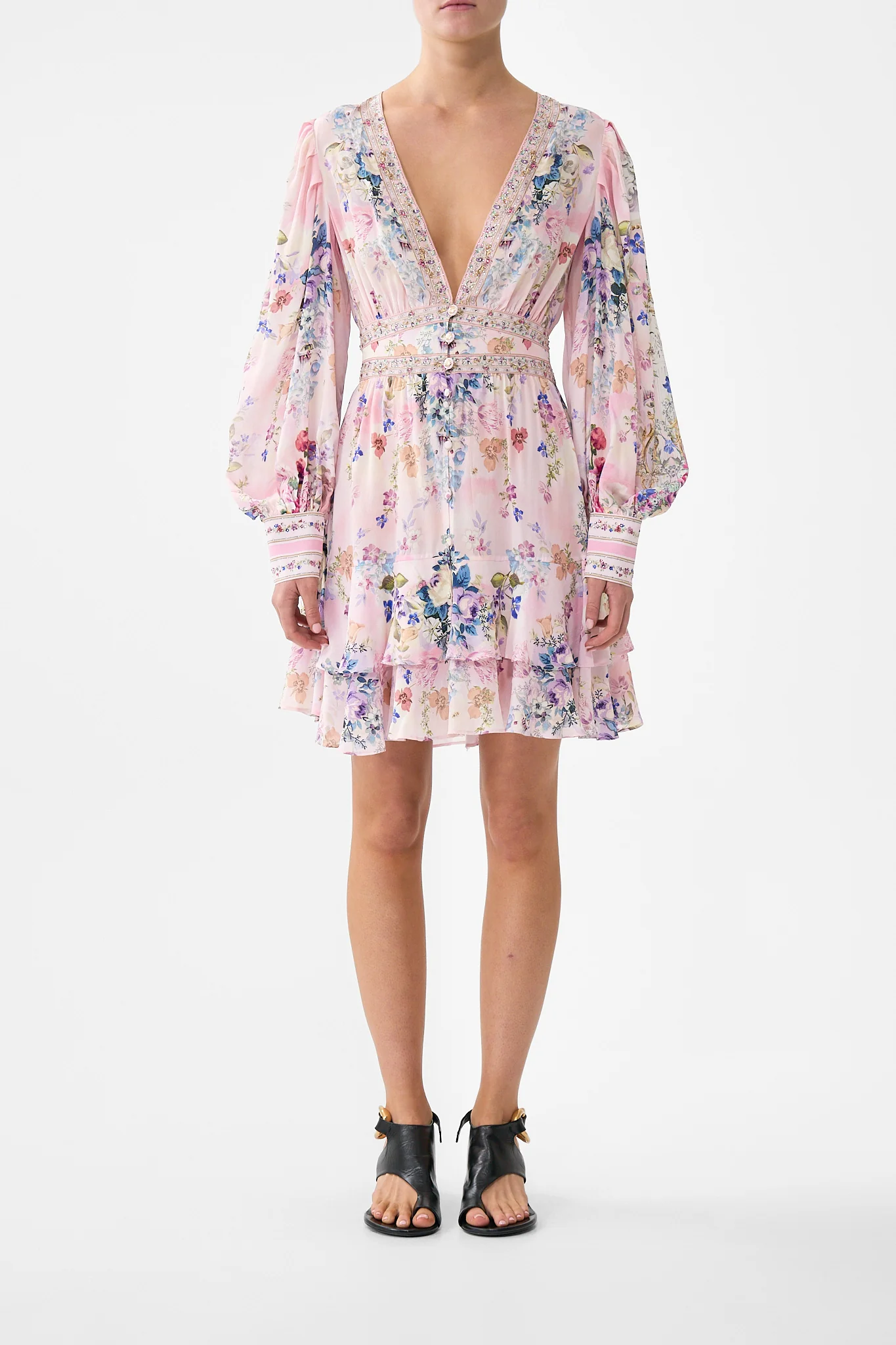 BUTTON FRONT FRILL DRESS PALATIAL PASTELS
