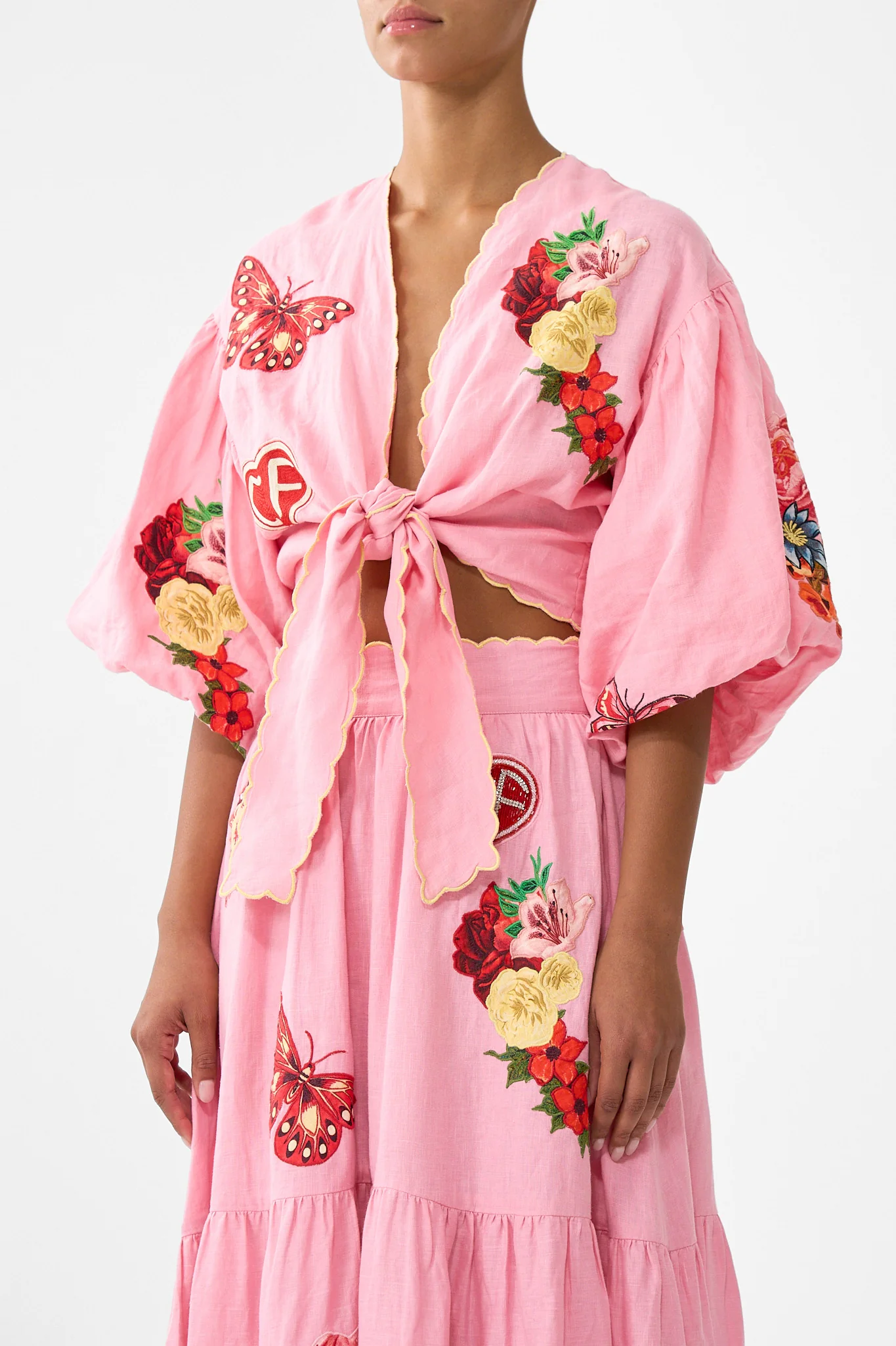 TIE FRONT PUFF SLEEVE TOP COLLAGE KINGDOM - Image 5