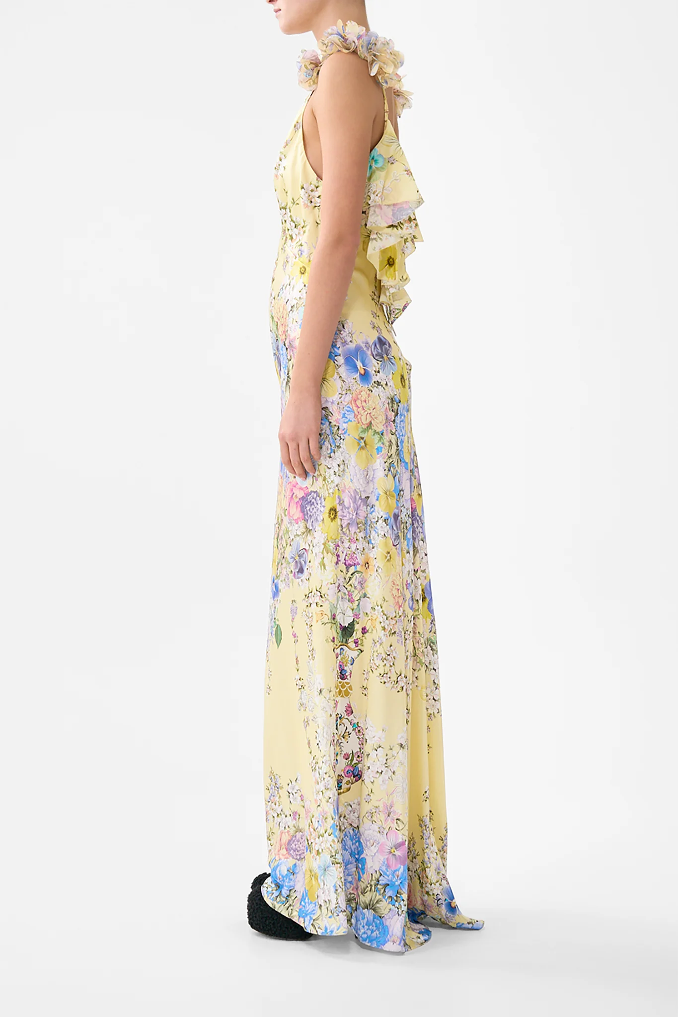 V NECK BIAS SLIP DRESS WITH BACK FRILL DARLING BUDS - Image 4