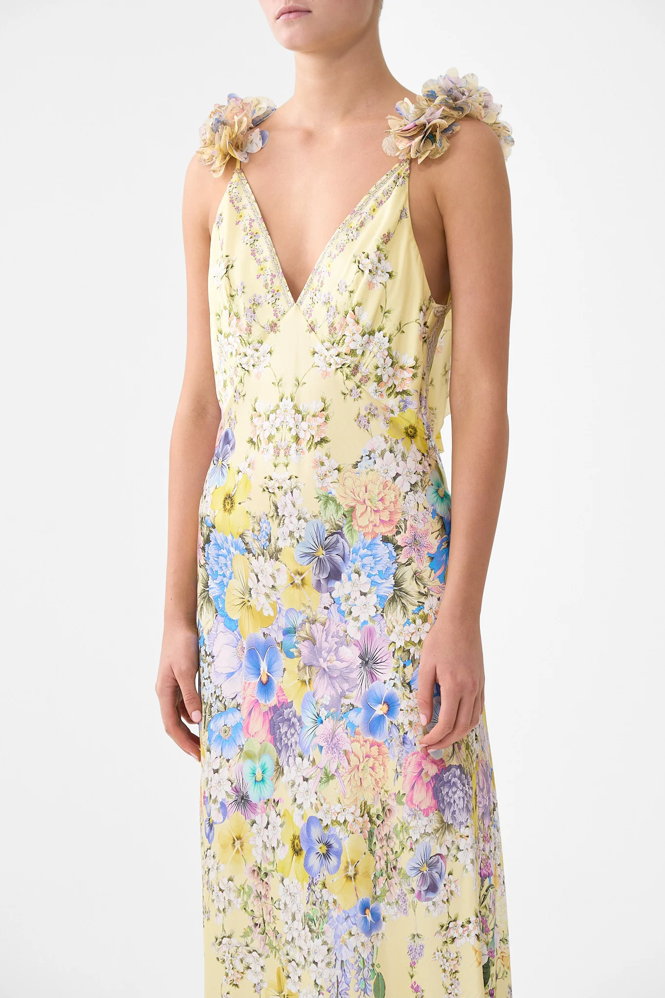V NECK BIAS SLIP DRESS WITH BACK FRILL DARLING BUDS - Image 5