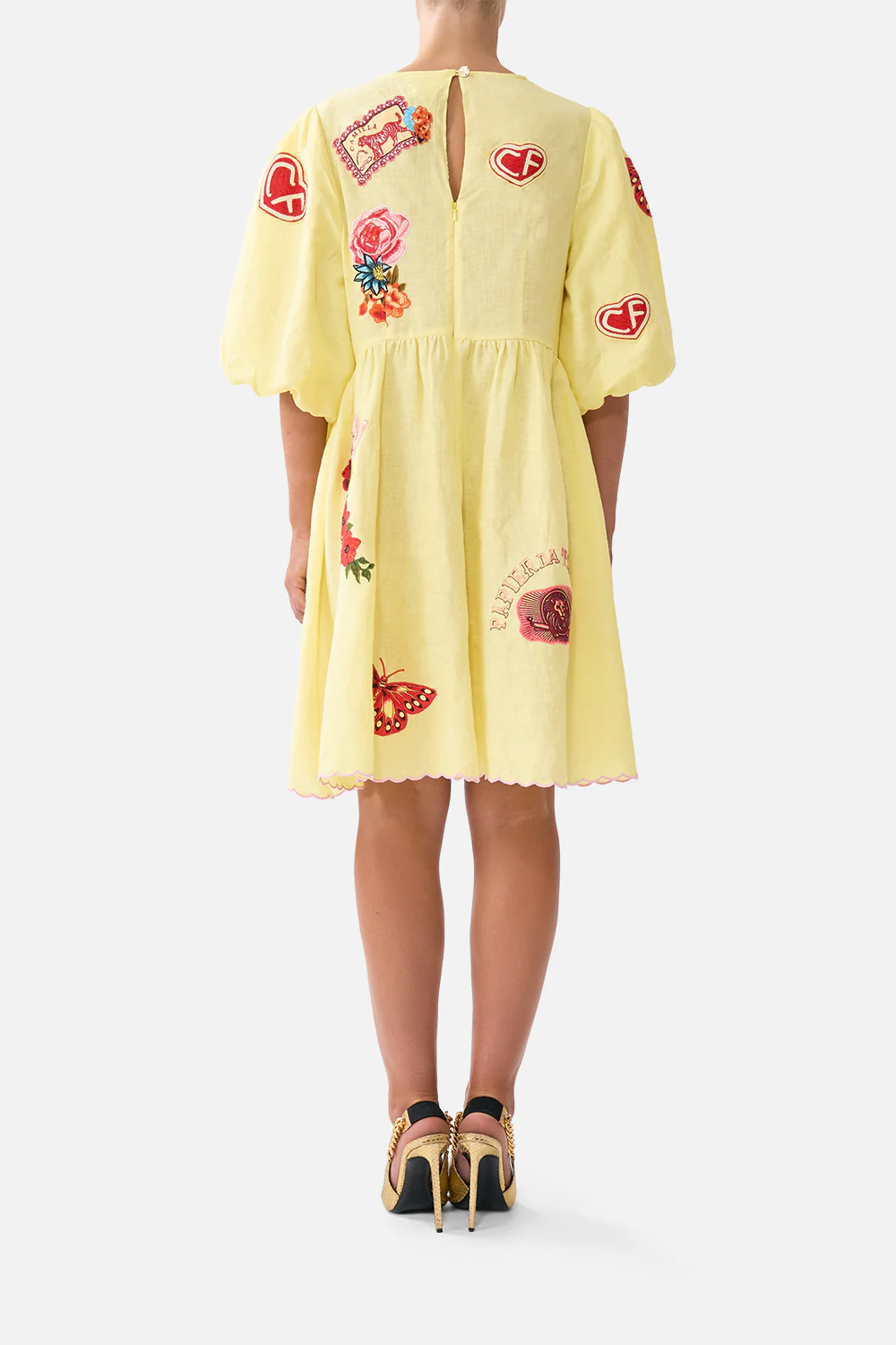 V NECK PUFF SLEEVE SHORT DRESS COLLAGE KINGDOM - Image 2