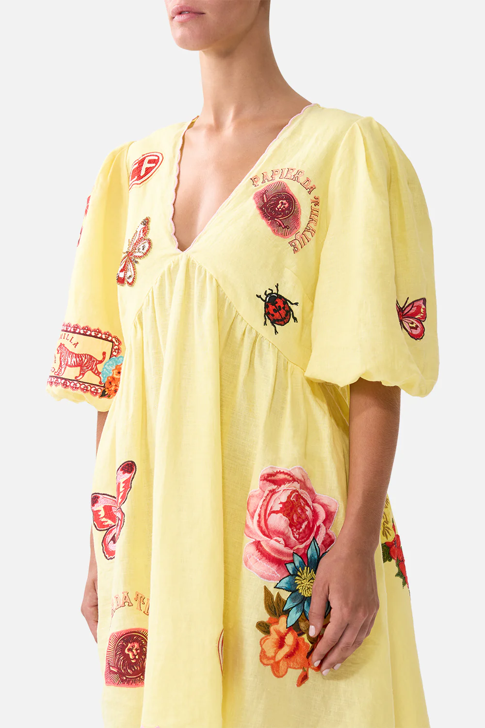 V NECK PUFF SLEEVE SHORT DRESS COLLAGE KINGDOM - Image 5