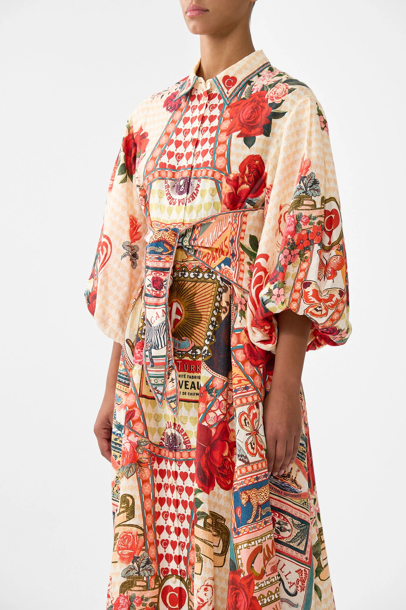 WAIST TIE SHIRT DRESS WITH BUBBLE SLEEVE HIGH CLASS HOOKAH - Image 5