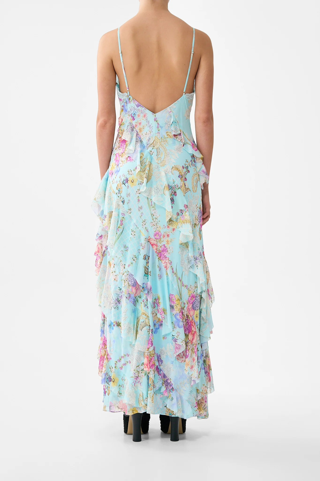 ASYMMETRICAL RUFFLE SLIP DRESS BAZAAR BLOOMS - Image 3