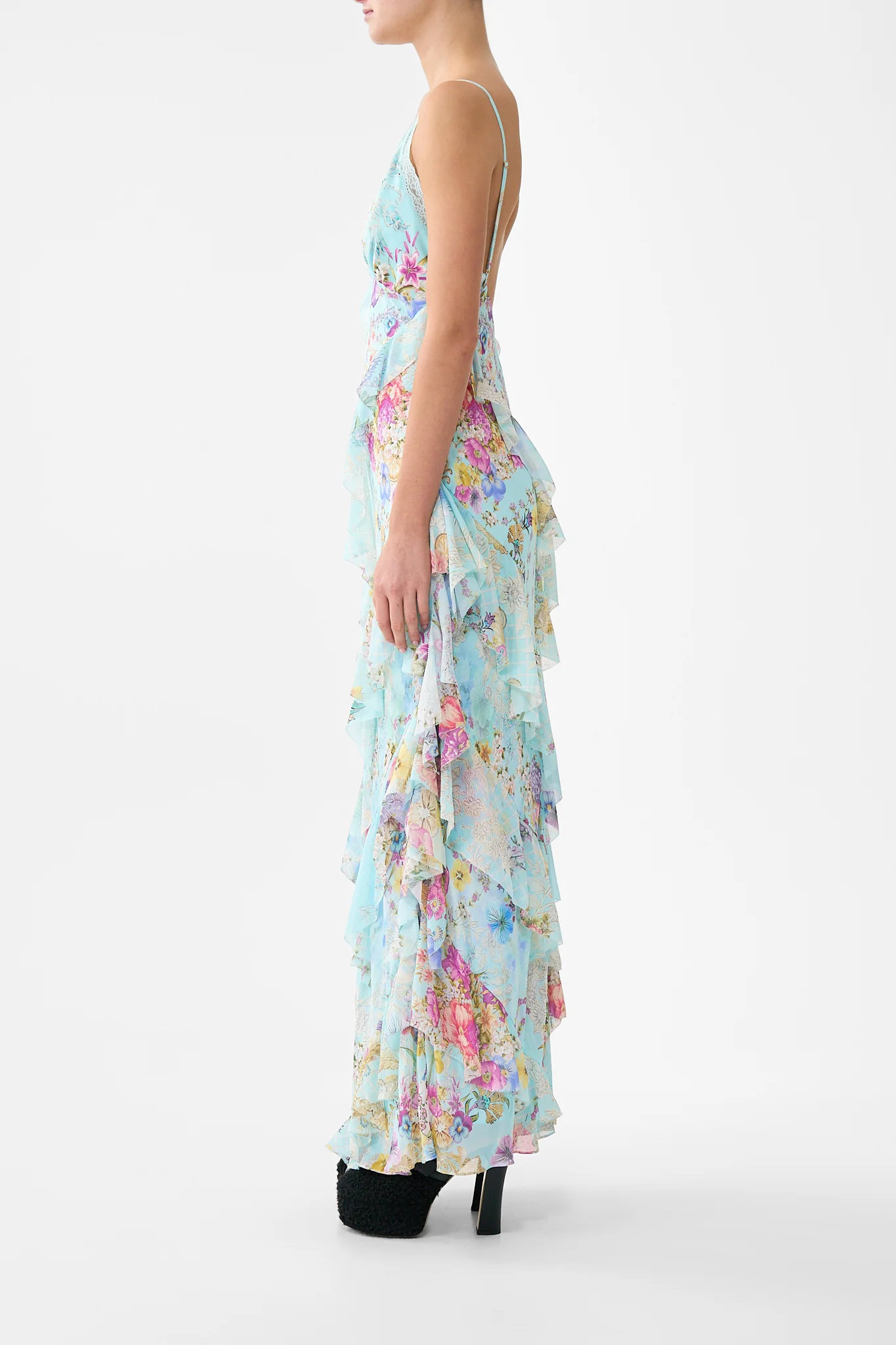ASYMMETRICAL RUFFLE SLIP DRESS BAZAAR BLOOMS - Image 4