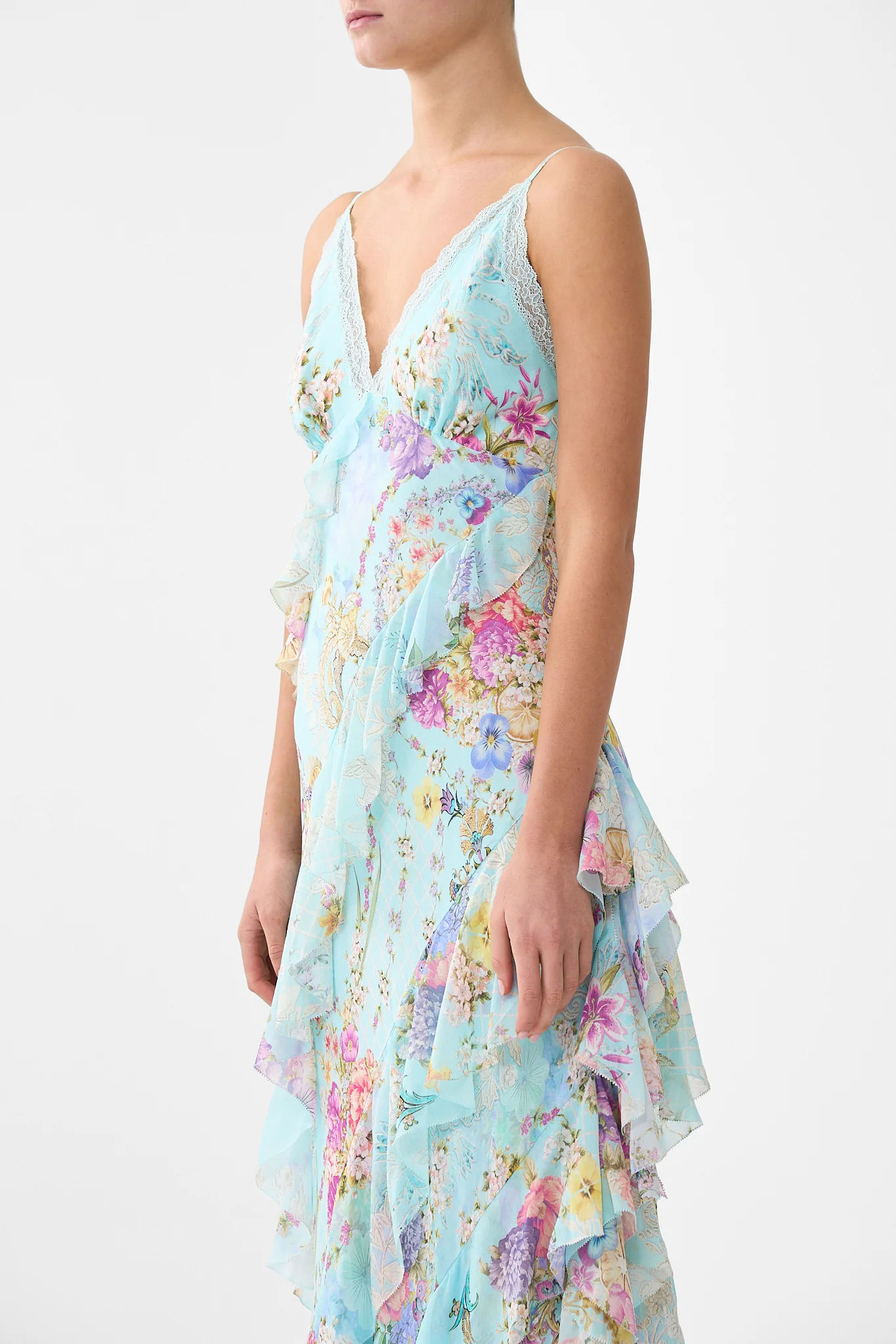 ASYMMETRICAL RUFFLE SLIP DRESS BAZAAR BLOOMS - Image 5