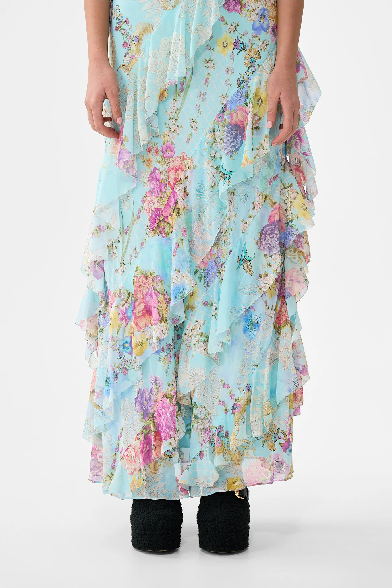 ASYMMETRICAL RUFFLE SLIP DRESS BAZAAR BLOOMS - Image 6
