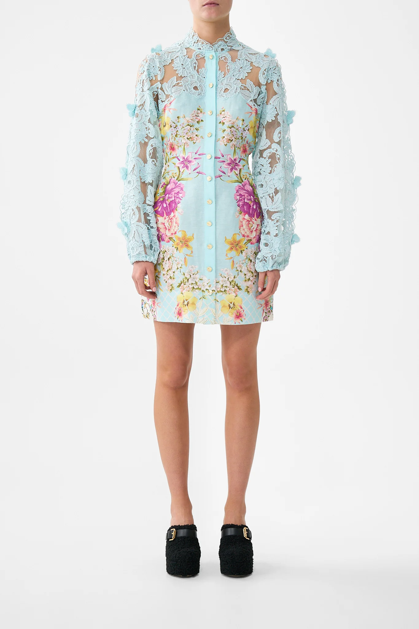 LACE SLEEVE MINI DRESS BAZAAR BLOOMS