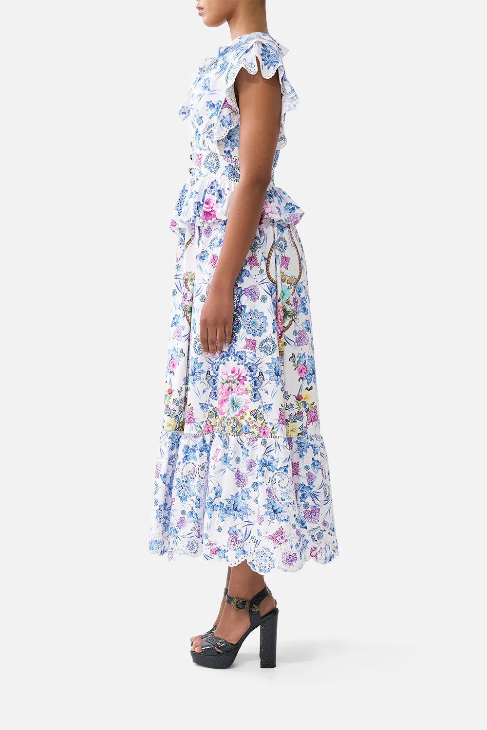 WAISTED MIDI DRESS WITH RUFFLE DETAILS ALL ABOUT THAT LACE - Image 4