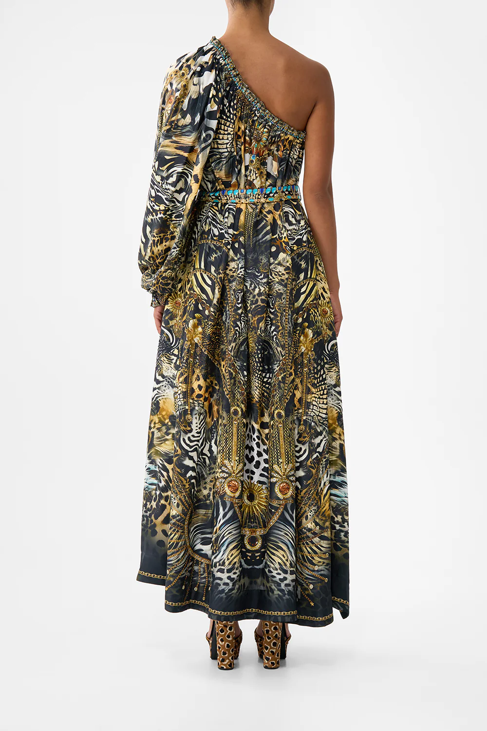 ONE SHOULDER DRESS WITH BLOUSON SLEEVE FELINE FOLKLORE - Image 2