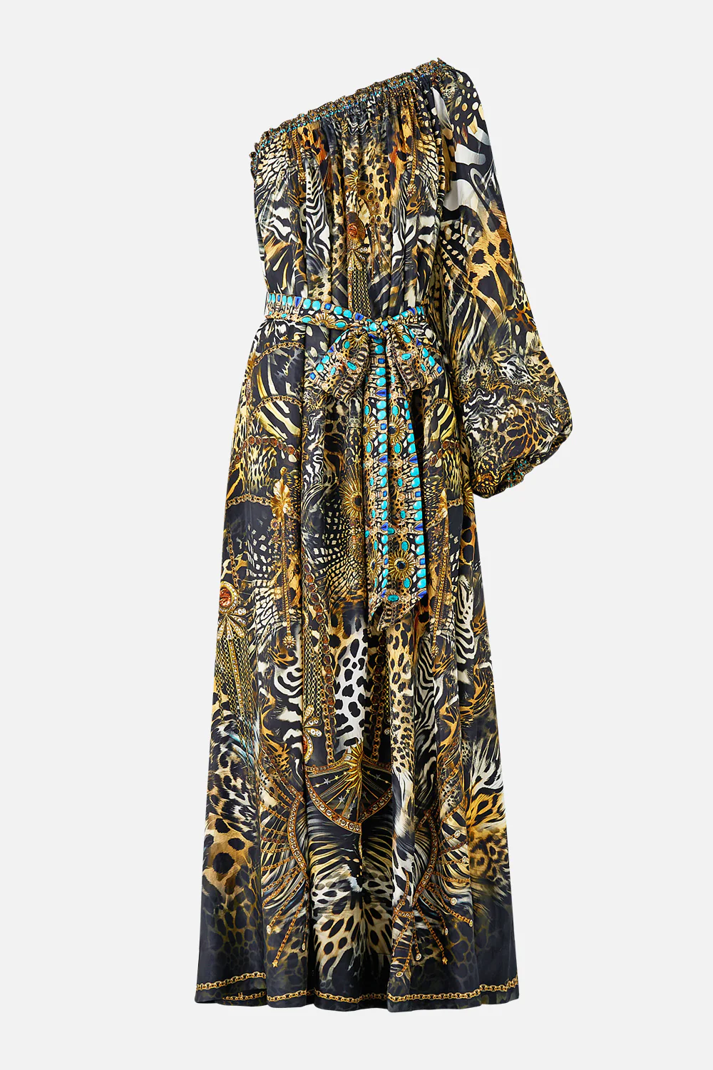 ONE SHOULDER DRESS WITH BLOUSON SLEEVE FELINE FOLKLORE - Image 3
