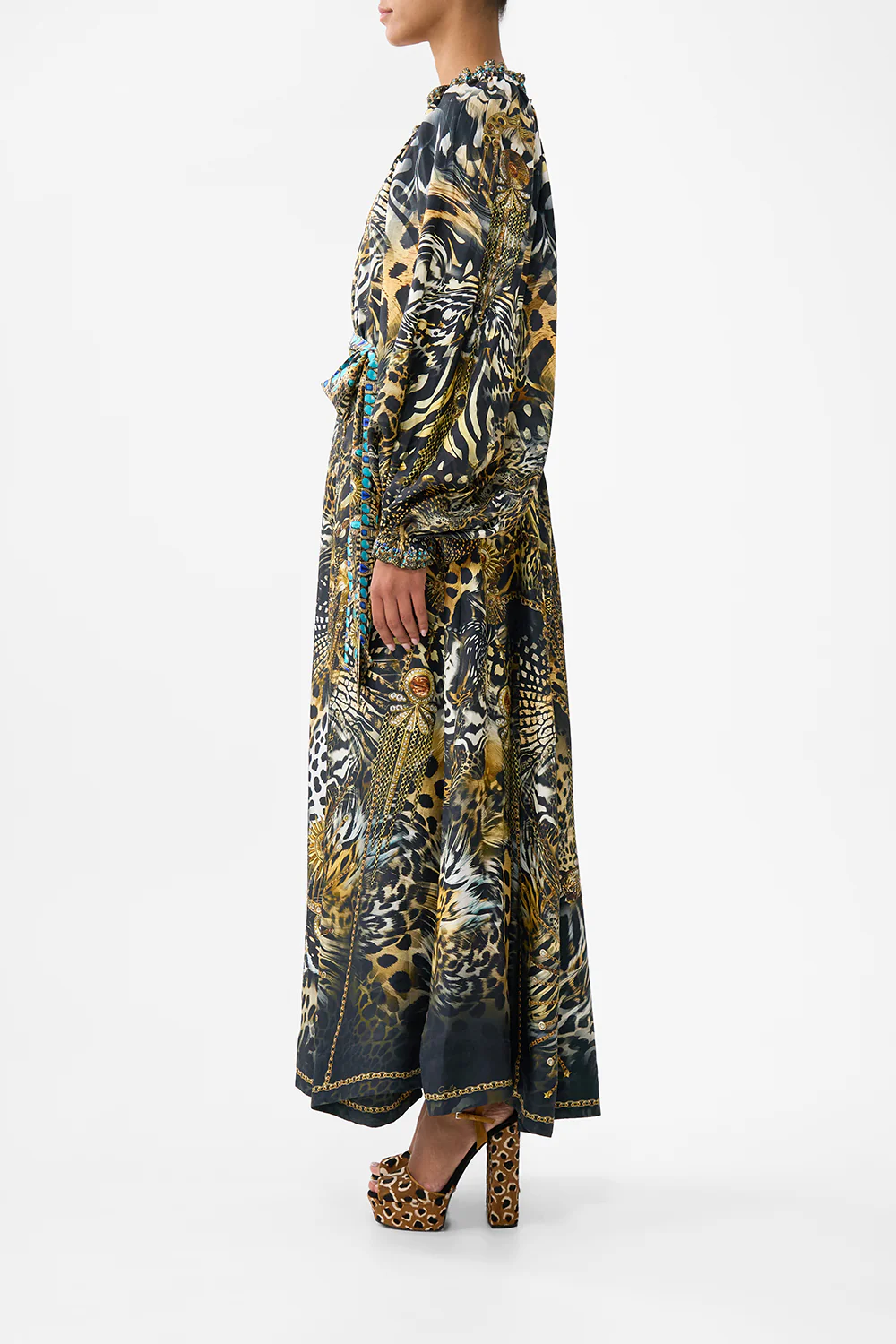ONE SHOULDER DRESS WITH BLOUSON SLEEVE FELINE FOLKLORE - Image 4