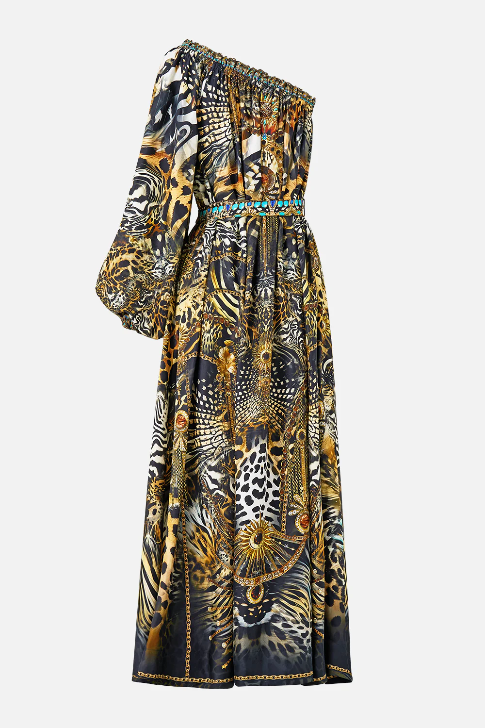 ONE SHOULDER DRESS WITH BLOUSON SLEEVE FELINE FOLKLORE - Image 6