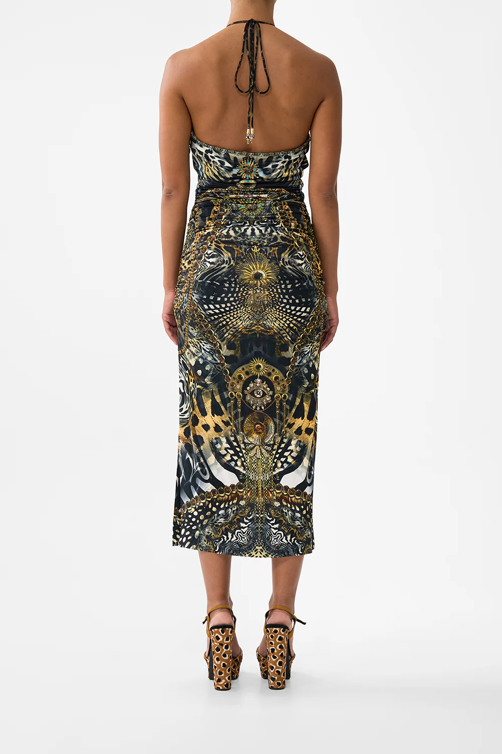 CUT OUT SLEEVELESS JERSEY HALTER NECK DRESS FELINE FOLKLORE - Image 2