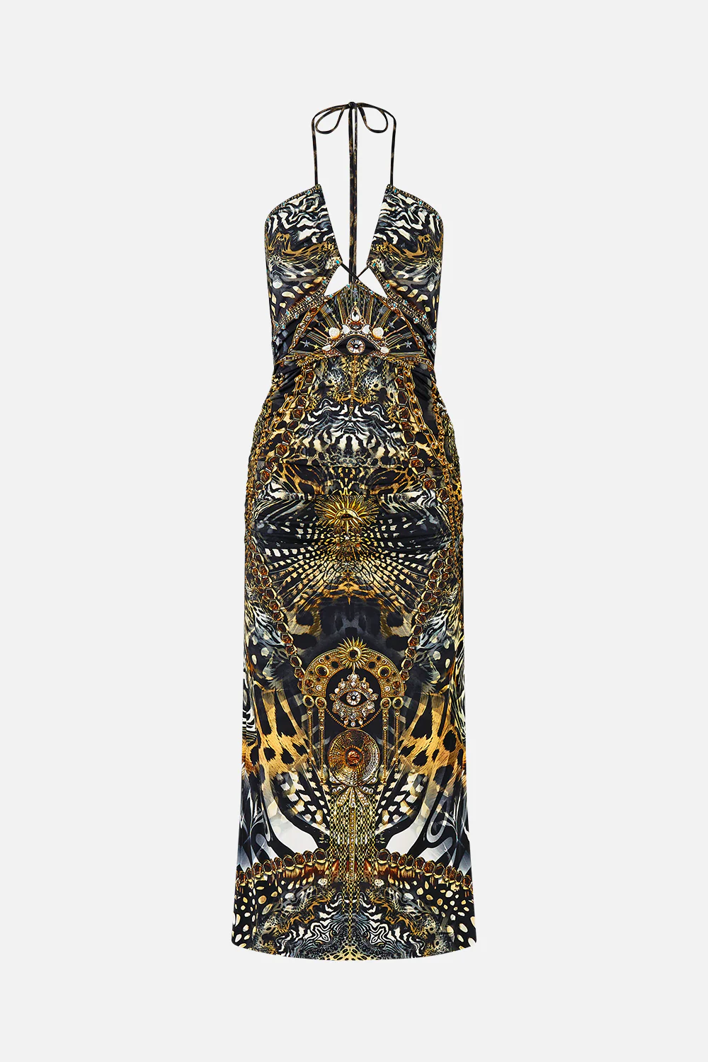 CUT OUT SLEEVELESS JERSEY HALTER NECK DRESS FELINE FOLKLORE - Image 3