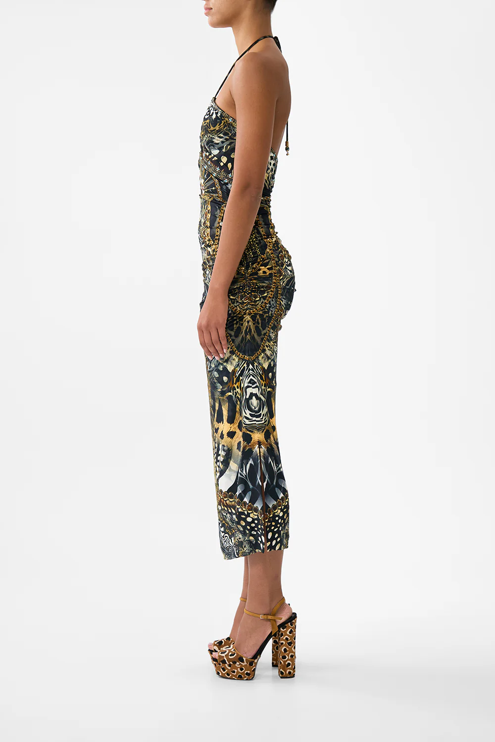 CUT OUT SLEEVELESS JERSEY HALTER NECK DRESS FELINE FOLKLORE - Image 4