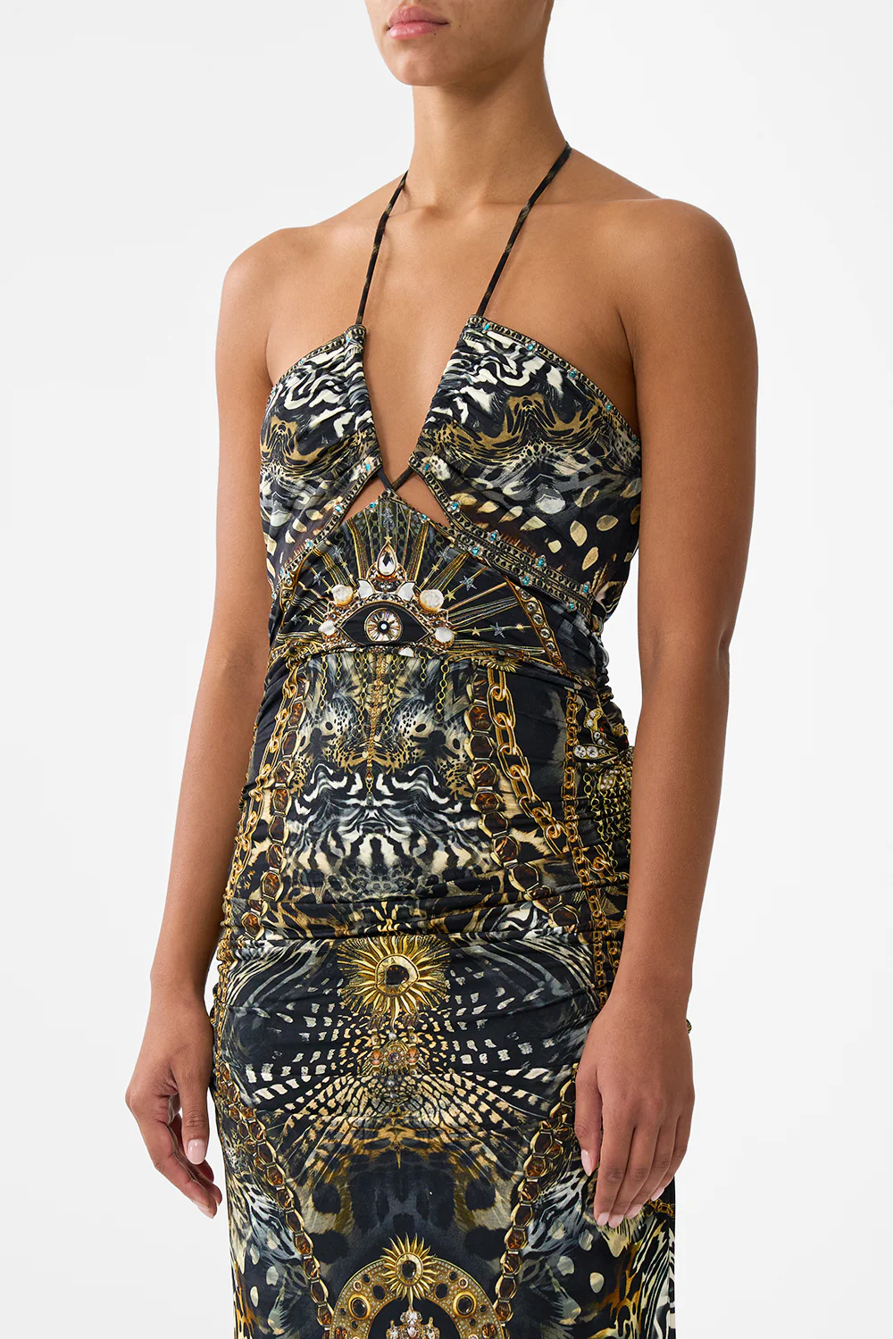 CUT OUT SLEEVELESS JERSEY HALTER NECK DRESS FELINE FOLKLORE - Image 5