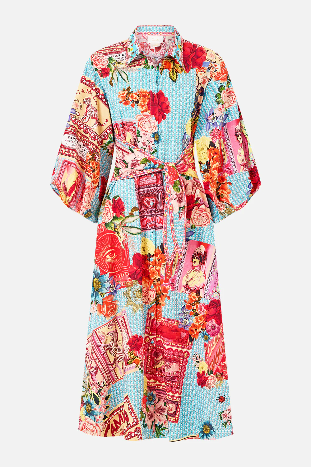 WAIST TIE SHIRT DRESS WITH BUBBLE SLEEVE PAPERS AND CURIOUS CAPERS - Image 3