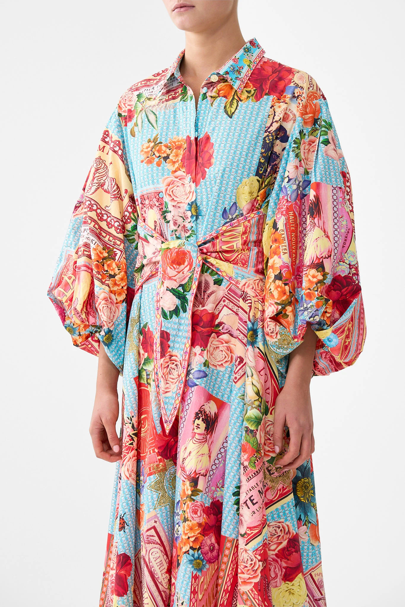 WAIST TIE SHIRT DRESS WITH BUBBLE SLEEVE PAPERS AND CURIOUS CAPERS - Image 5