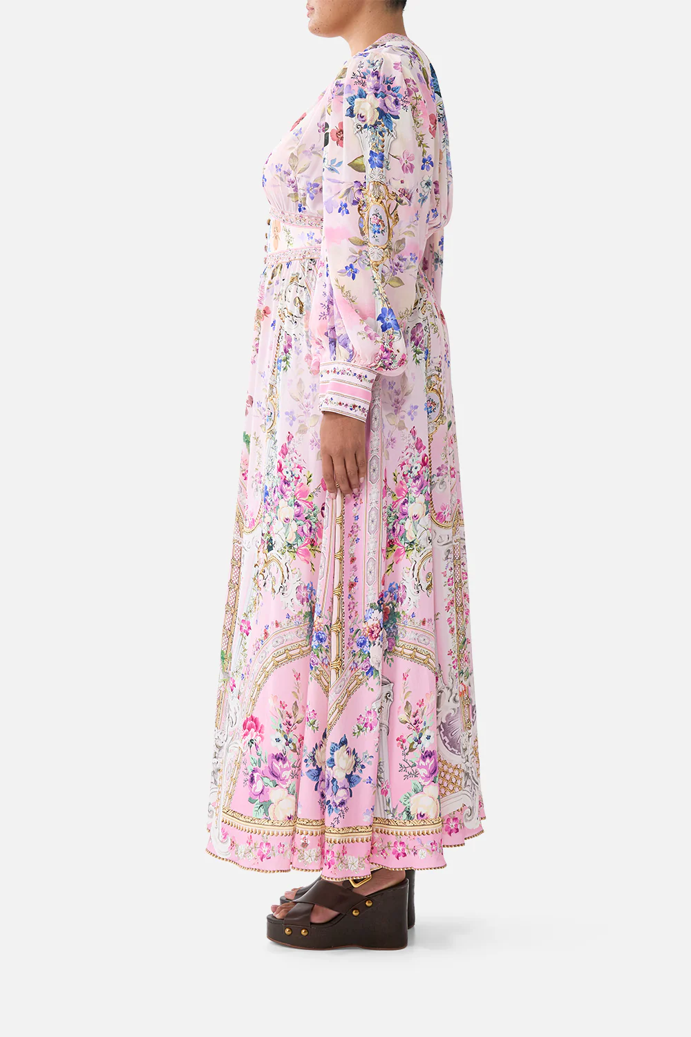 SHAPED WAISTBAND DRESS WITH GATHERED SLEEVES PALATIAL PASTELS - Image 11