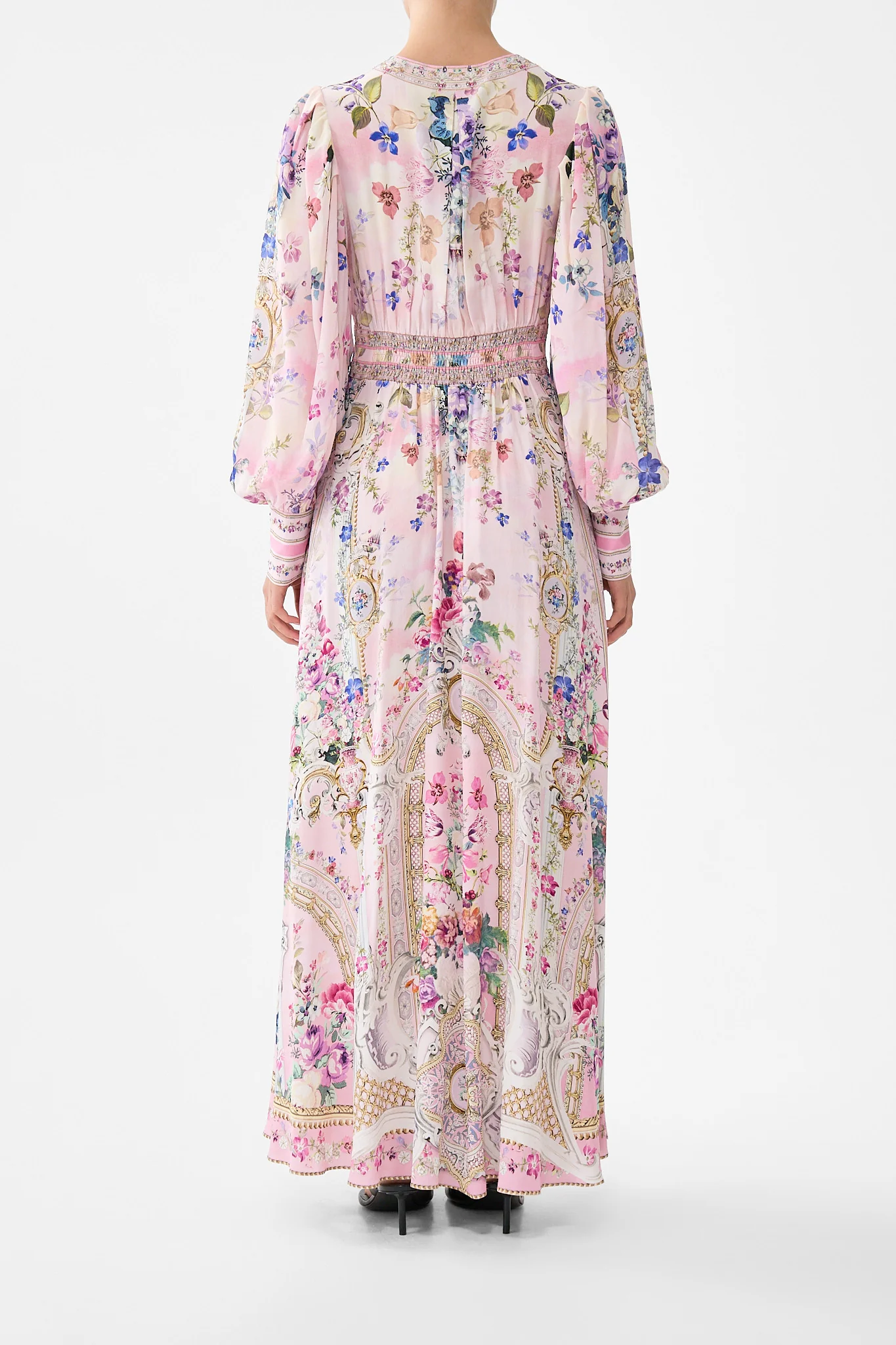 SHAPED WAISTBAND DRESS WITH GATHERED SLEEVES PALATIAL PASTELS - Image 2