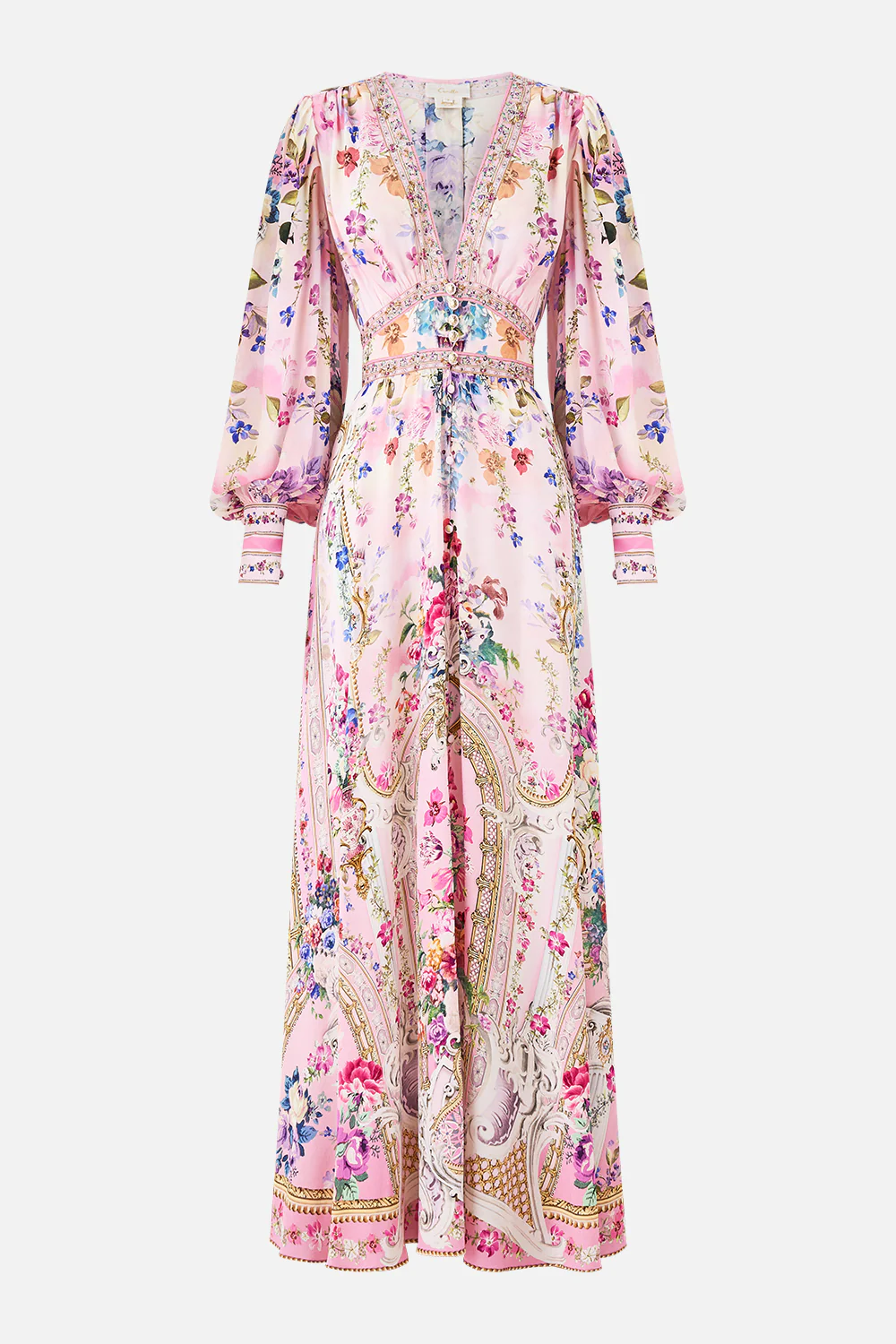 SHAPED WAISTBAND DRESS WITH GATHERED SLEEVES PALATIAL PASTELS - Image 3