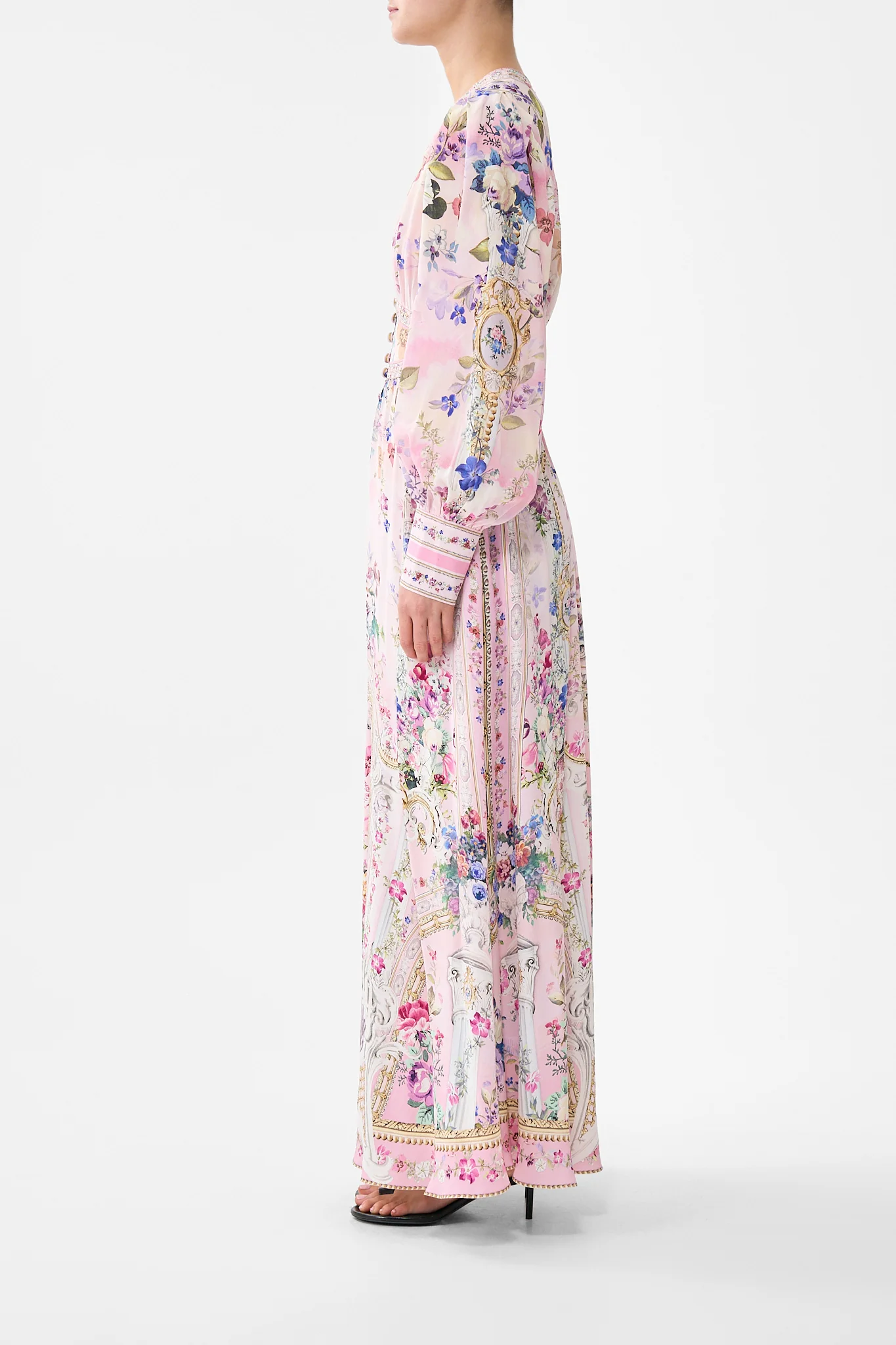 SHAPED WAISTBAND DRESS WITH GATHERED SLEEVES PALATIAL PASTELS - Image 4