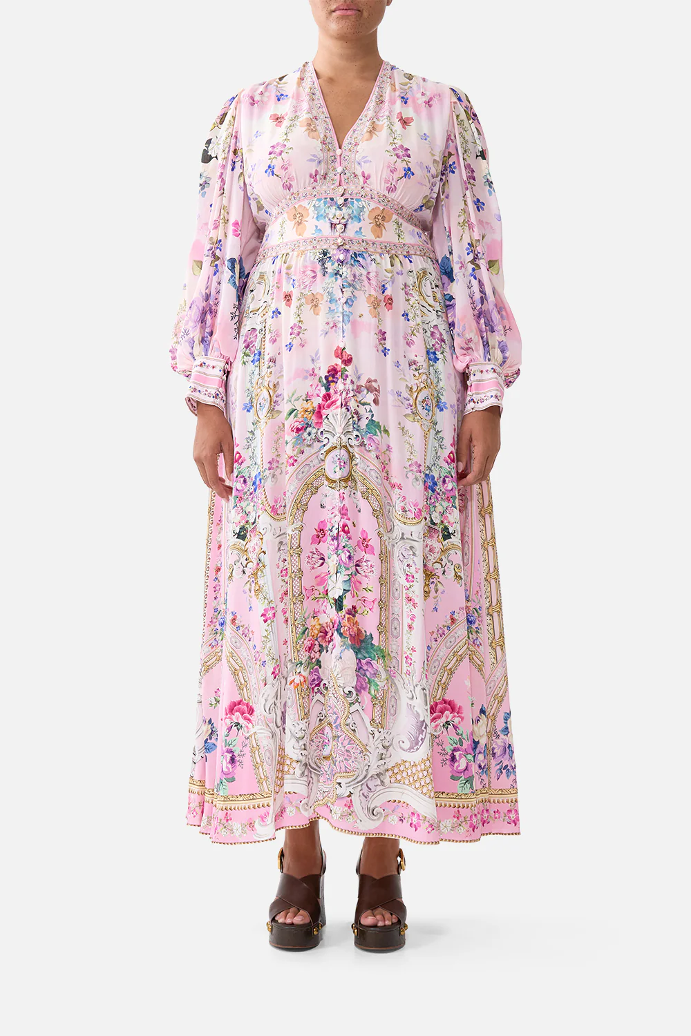 SHAPED WAISTBAND DRESS WITH GATHERED SLEEVES PALATIAL PASTELS - Image 9