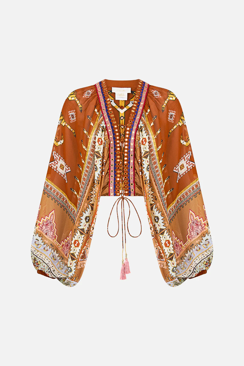 LACE UP FRONT BLOUSON SLEEVE BLOUSE FABRIC OF TIME - Image 3
