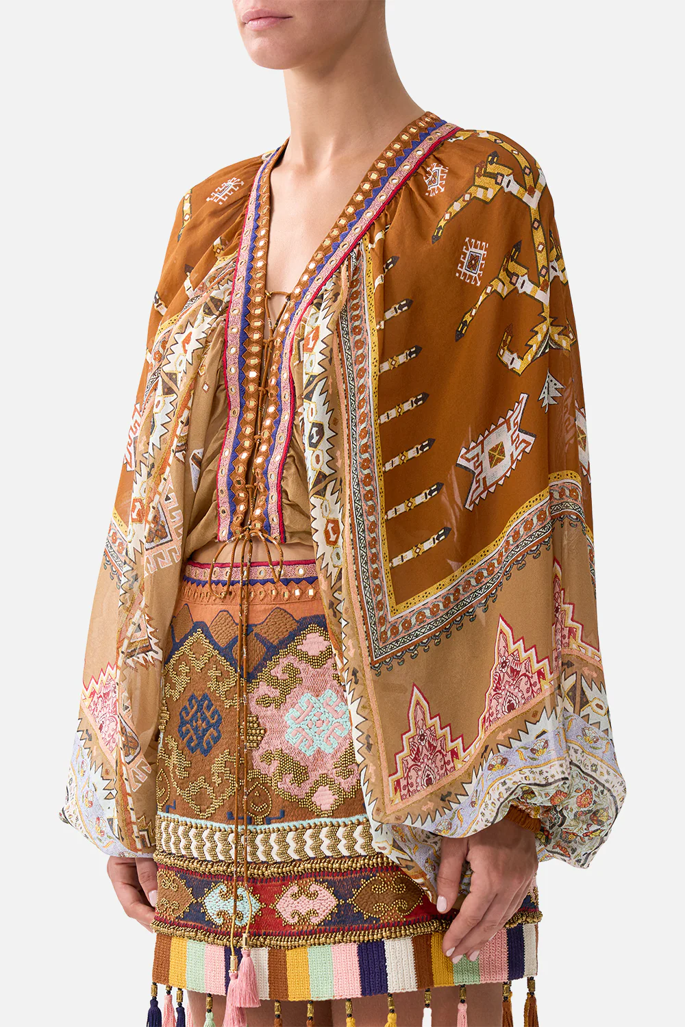 LACE UP FRONT BLOUSON SLEEVE BLOUSE FABRIC OF TIME - Image 5