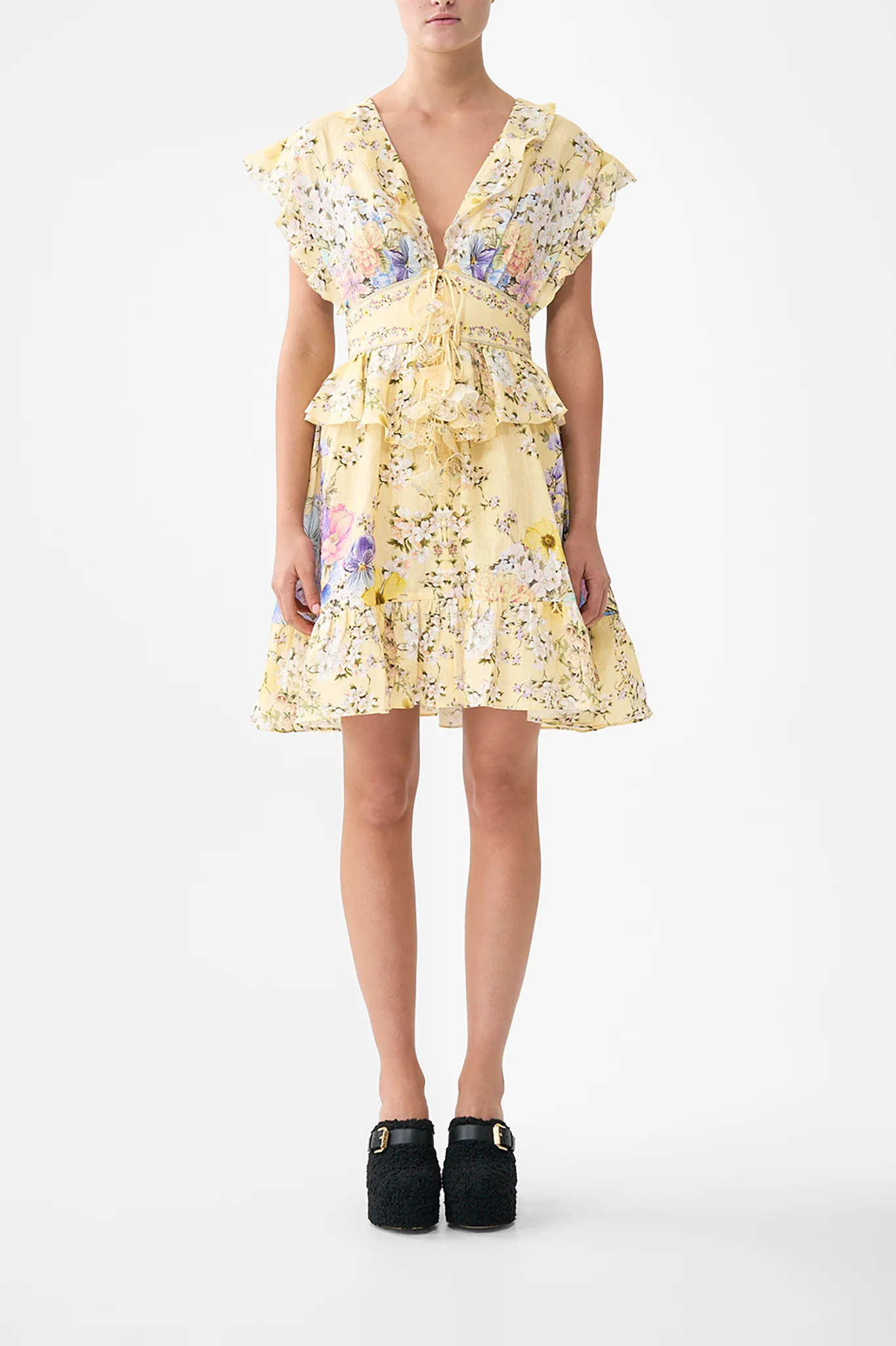 WAISTED SHORT DRESS WITH RUFFLE DETAILS DARLING BUDS