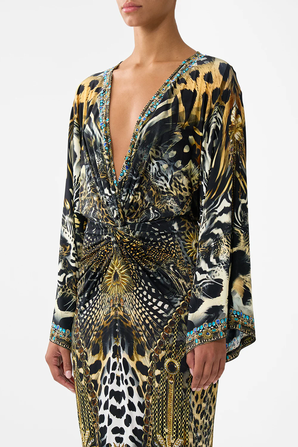 LONG SPLIT FRONT TWIST DRESS FELINE FOLKLORE - Image 5