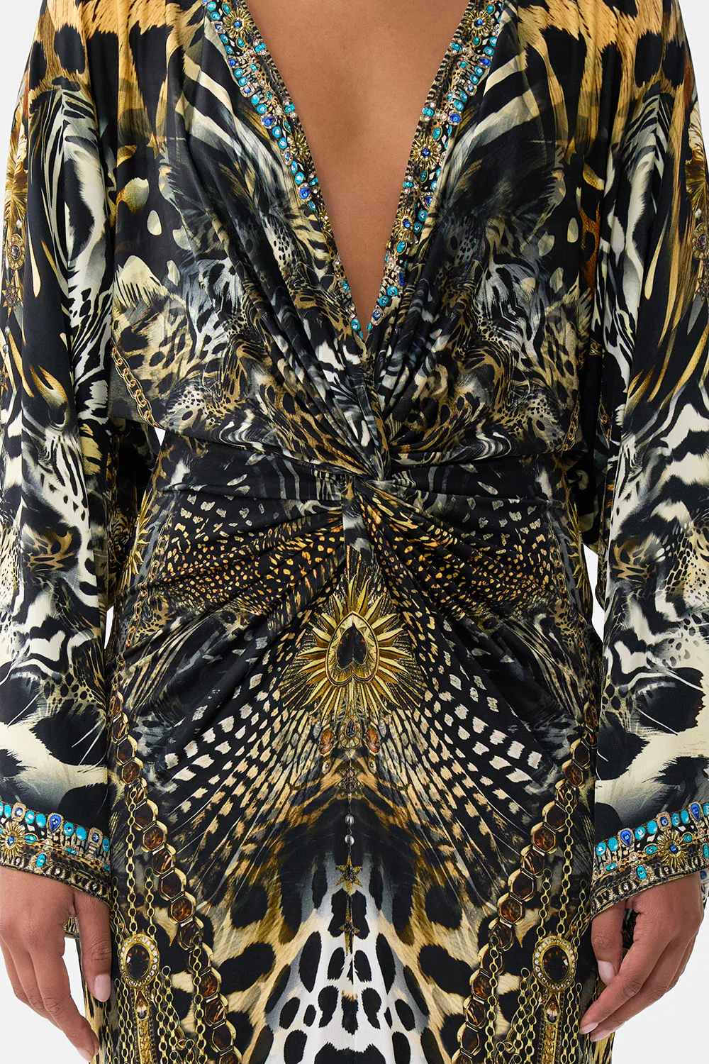 LONG SPLIT FRONT TWIST DRESS FELINE FOLKLORE - Image 6