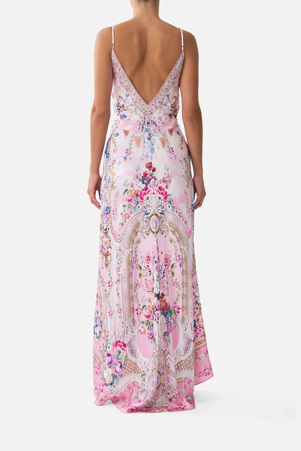 V-NECK LONG BIAS SLIP DRESS WITH TRAIN PALATIAL PASTELS - Image 2