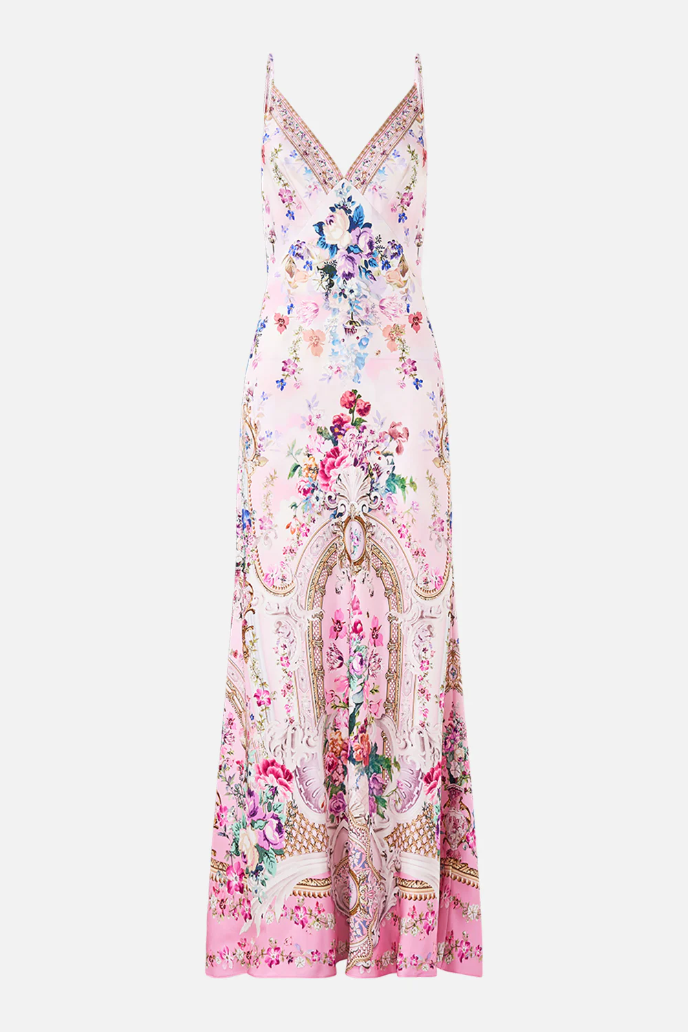 V-NECK LONG BIAS SLIP DRESS WITH TRAIN PALATIAL PASTELS - Image 3