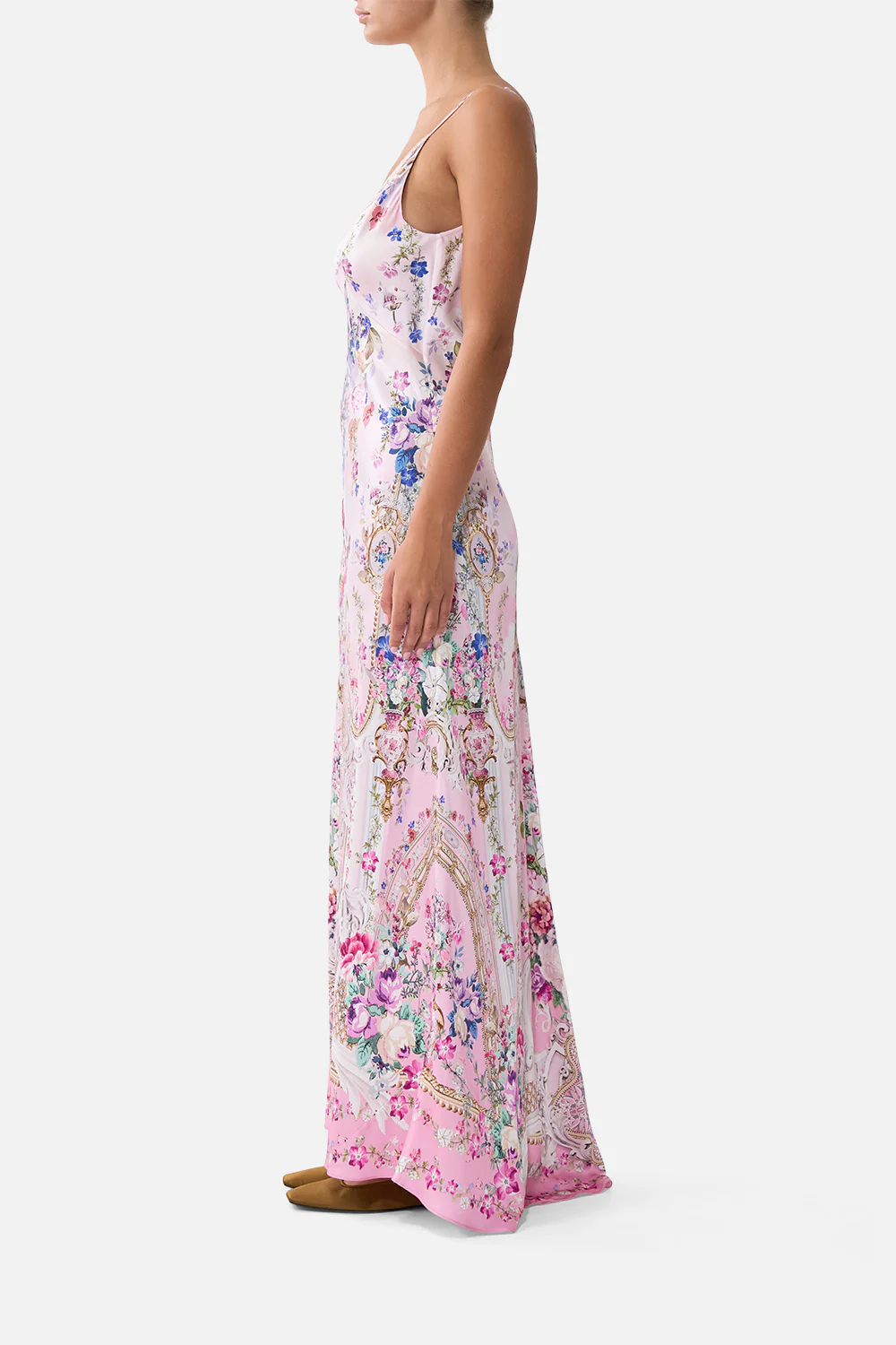 V-NECK LONG BIAS SLIP DRESS WITH TRAIN PALATIAL PASTELS - Image 4