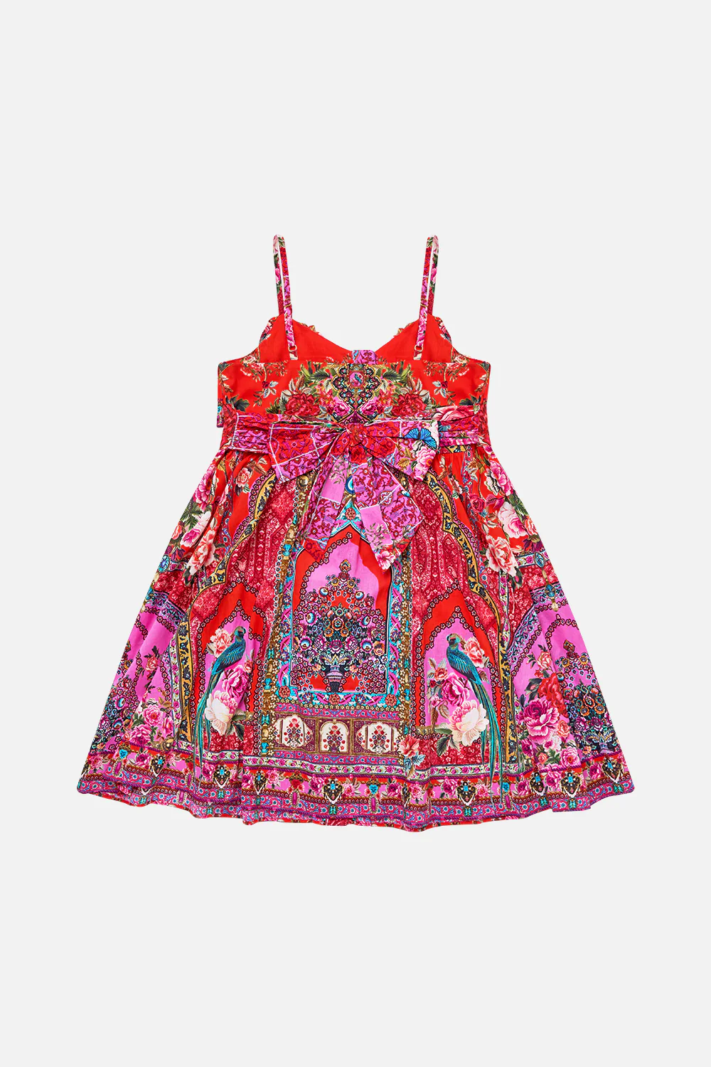 KIDS STRAPPY BUTTON THROUGH MINI DRESS W BOW HEIRLOOM EMPIRE - Image 2