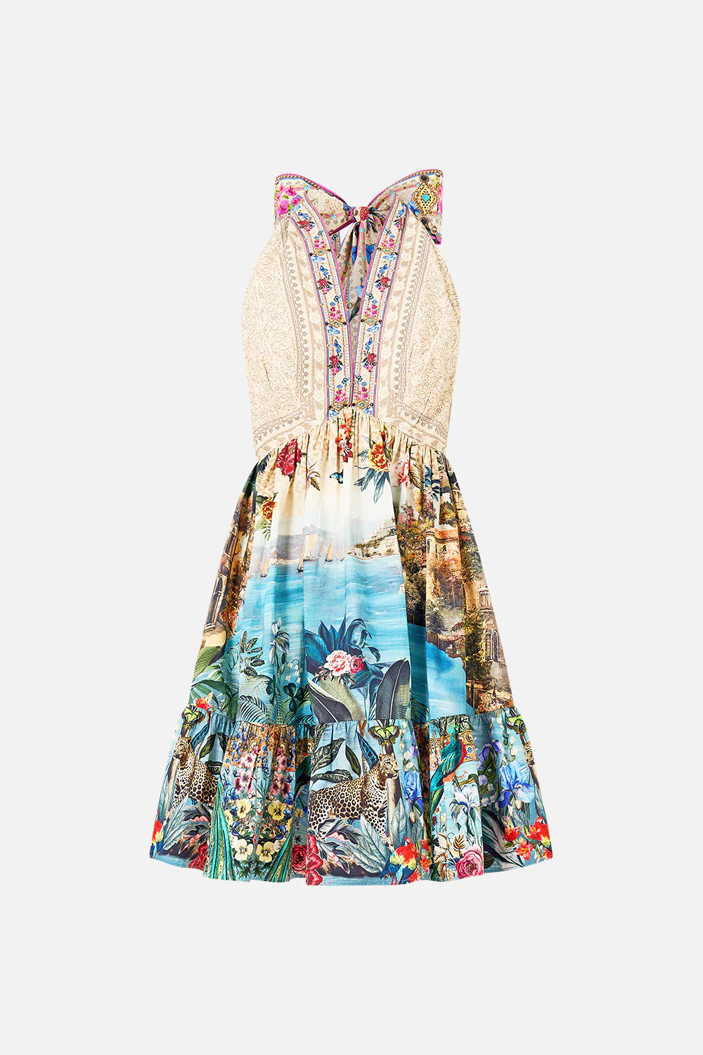 RUFFLE HEM HALTER SHORT DRESS BODRUM BOTANICALS - Image 3