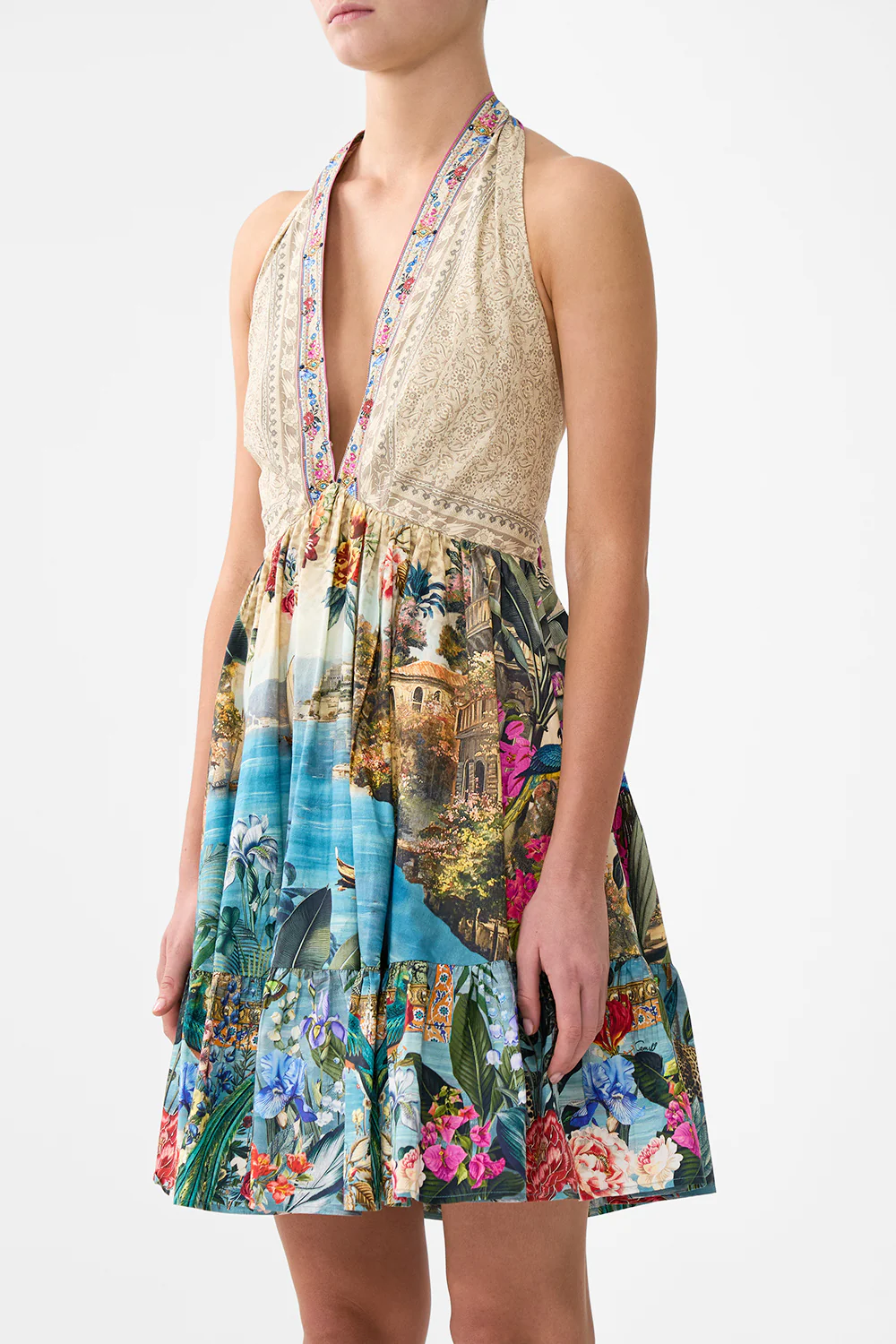 RUFFLE HEM HALTER SHORT DRESS BODRUM BOTANICALS - Image 5