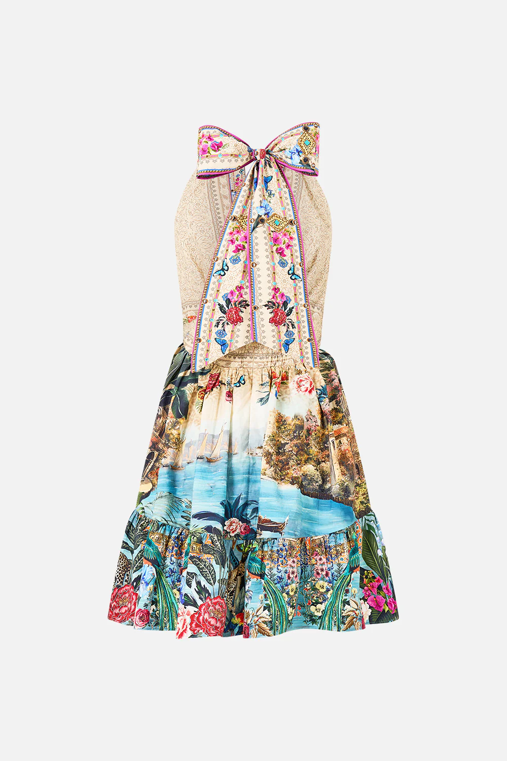 RUFFLE HEM HALTER SHORT DRESS BODRUM BOTANICALS - Image 6
