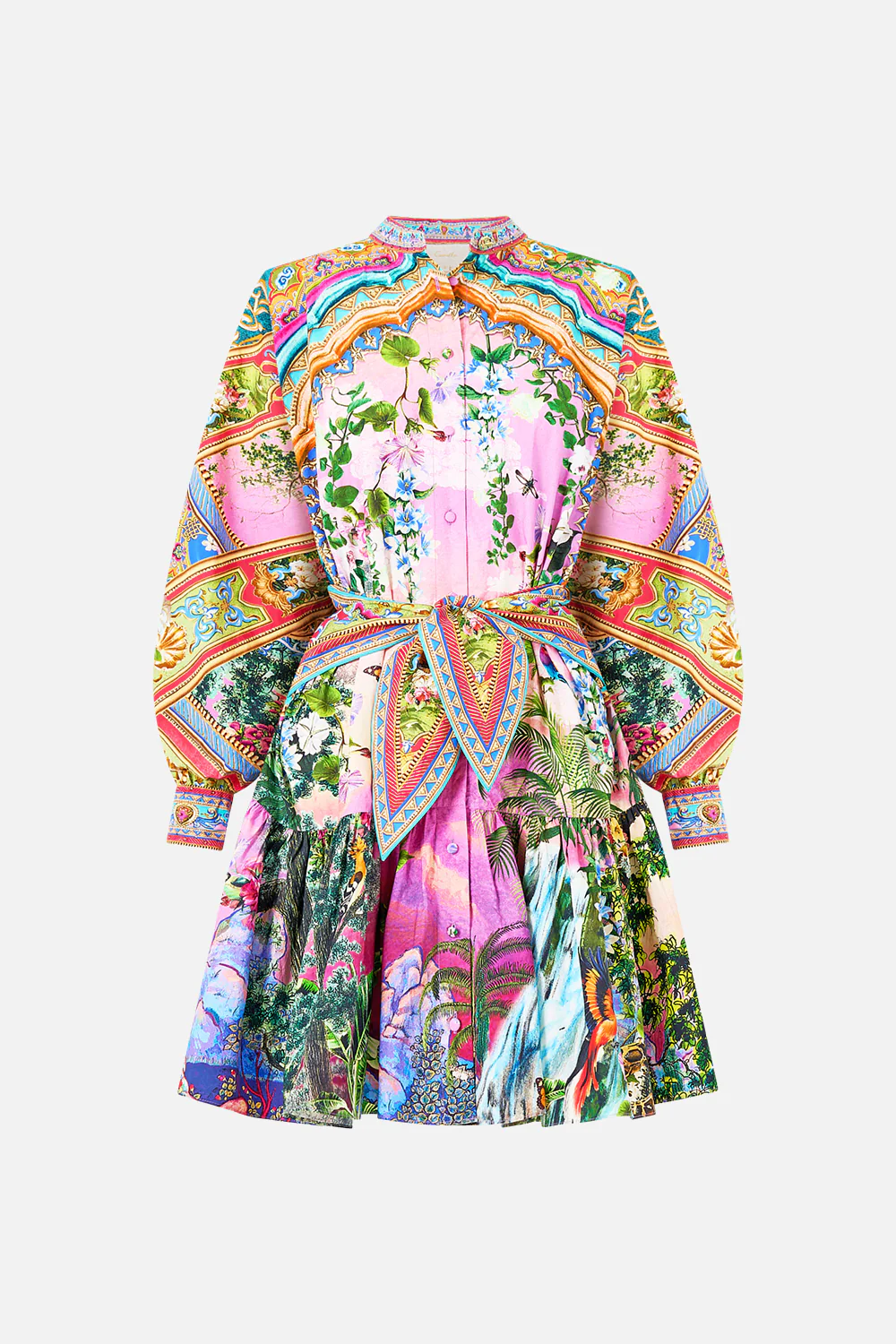 SHORT TIERED SHIRTDRESS WITH WIDE WAIST TIE TURKISH DELIGHT - Image 3