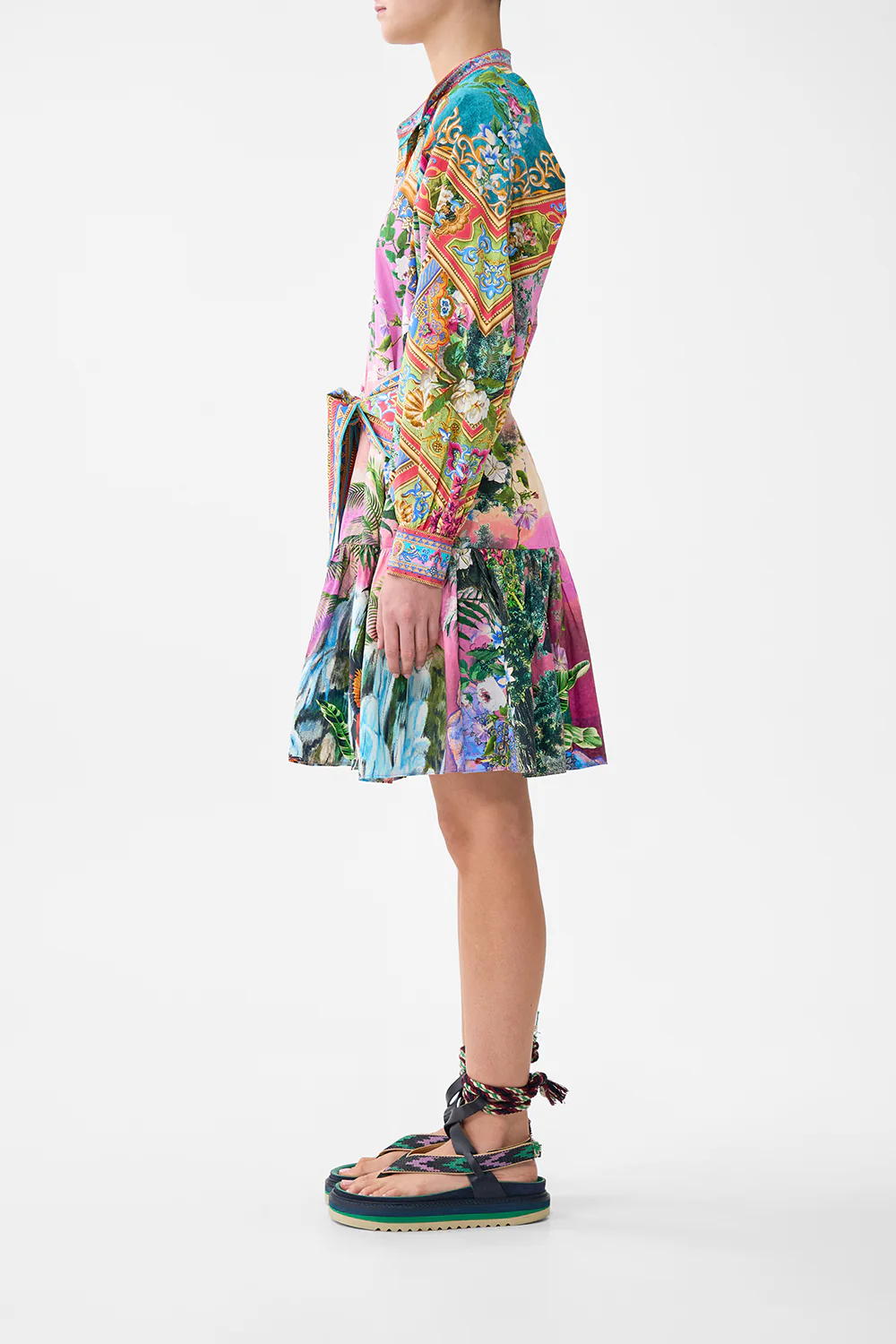 SHORT TIERED SHIRTDRESS WITH WIDE WAIST TIE TURKISH DELIGHT - Image 4